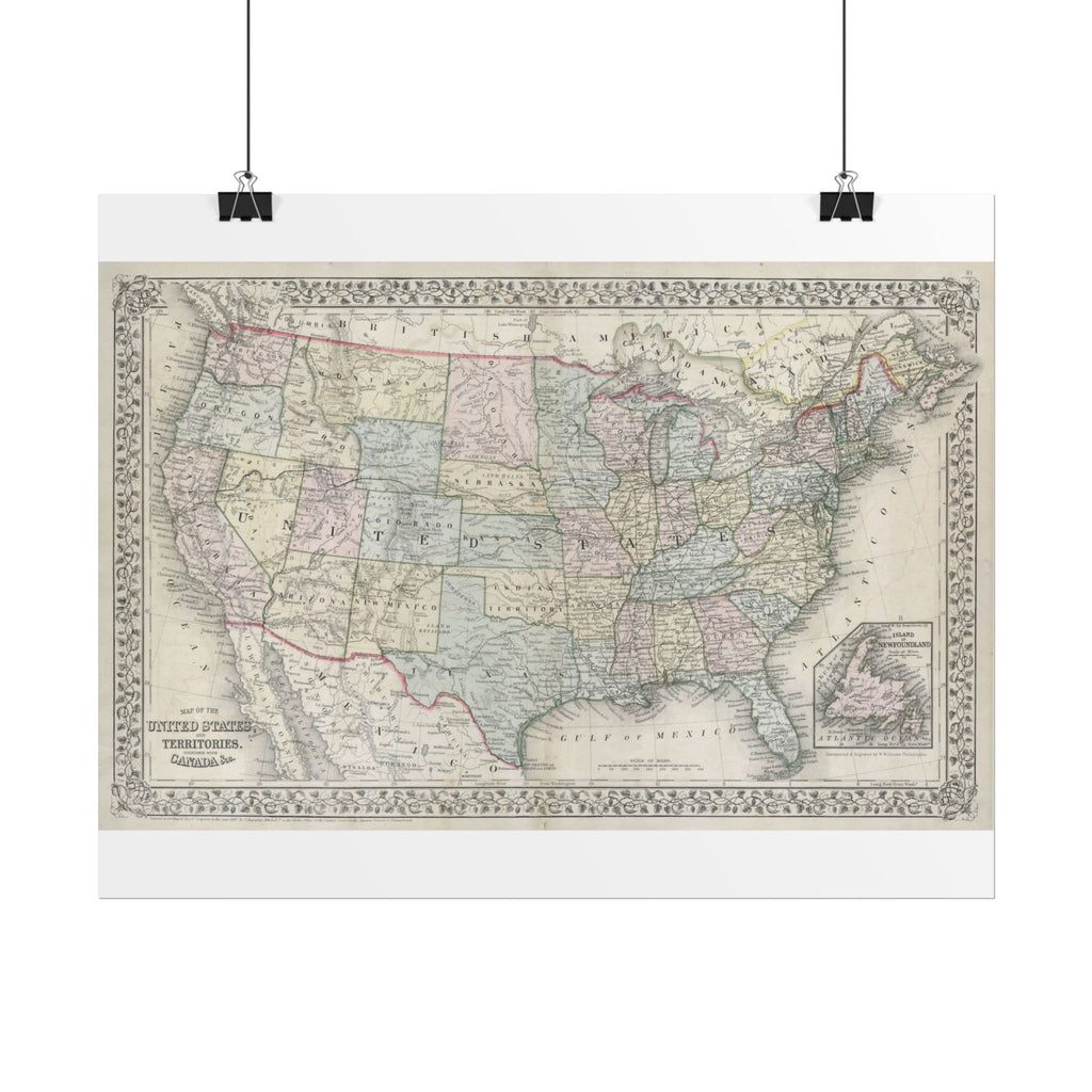 United States of America Historic Map (c. 1867) Rolled Poster | Vintage Map Wall Art