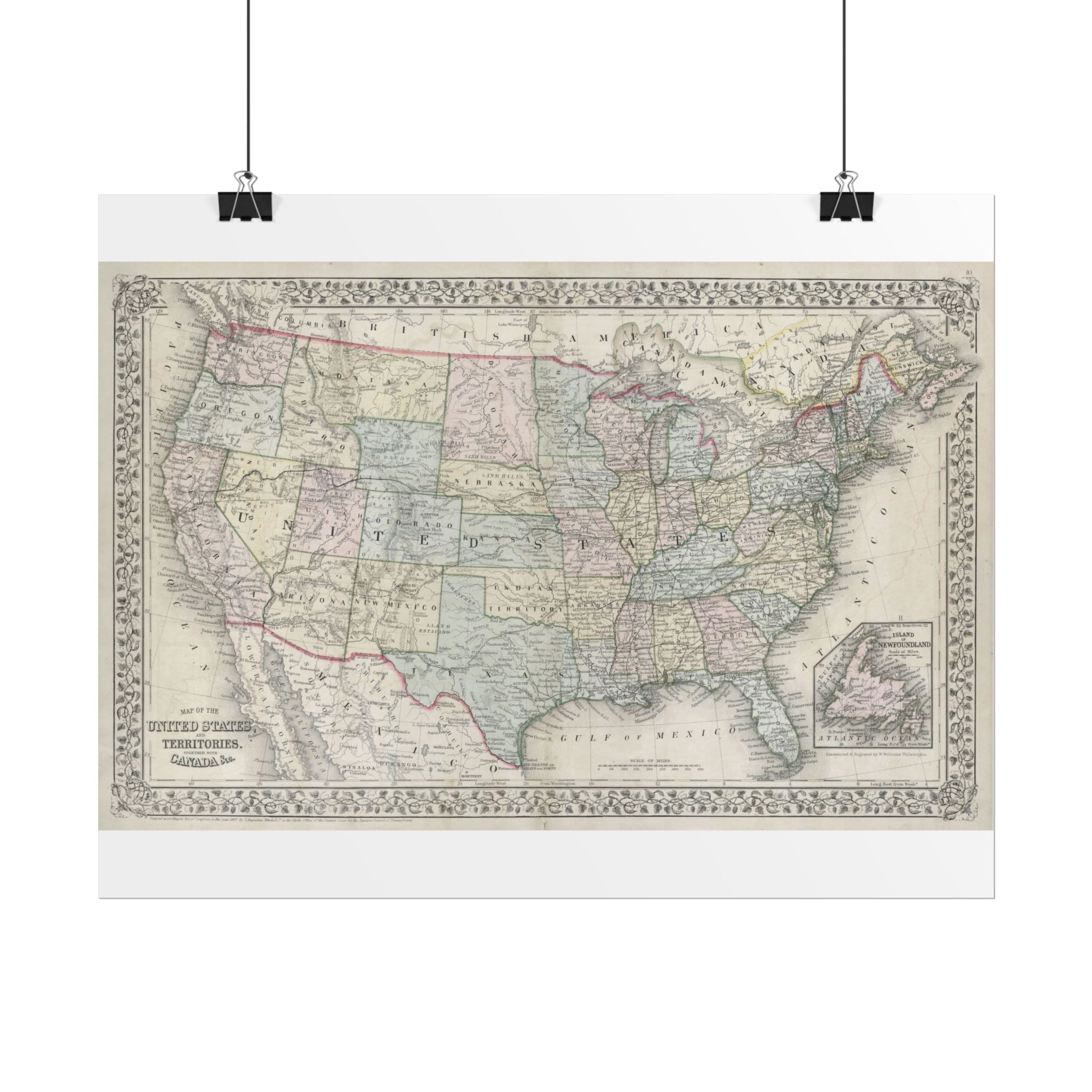 United States of America Historic Map (c. 1867) Rolled Poster | Vintage Map Wall Art