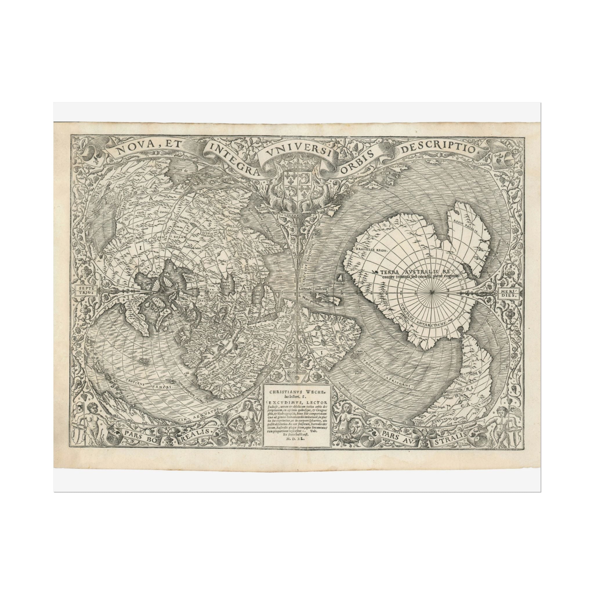 World Atlas Historic Map (c. 1540) Rolled Poster | Vintage Map Wall Art