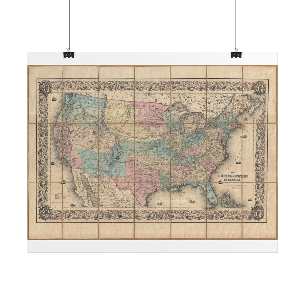 United States of America Historic Map (c. 1855) Rolled Poster | Vintage Map Wall Art