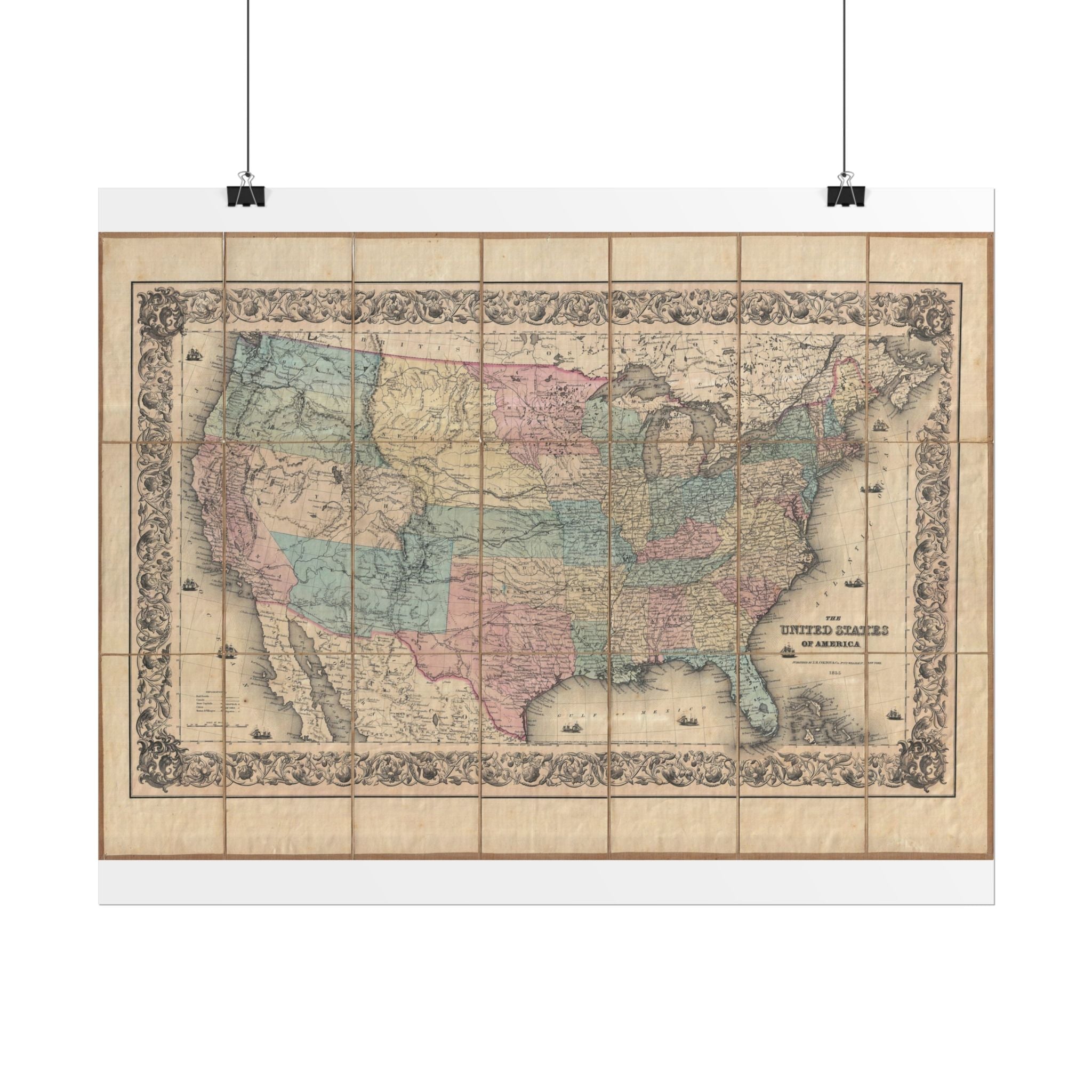 United States of America Historic Map (c. 1855) Rolled Poster | Vintage Map Wall Art