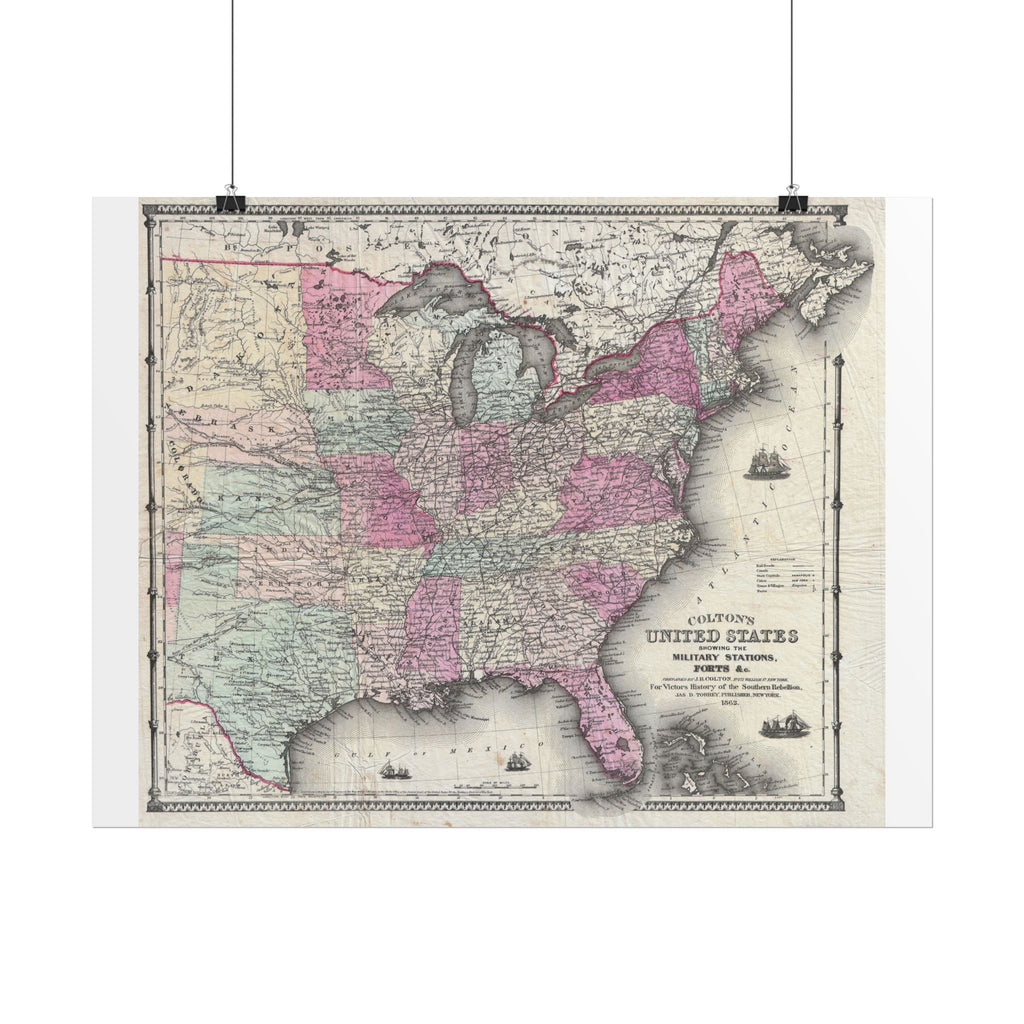 United States of America Historic Map (c. 1862) Rolled Poster | Vintage Map Wall Art
