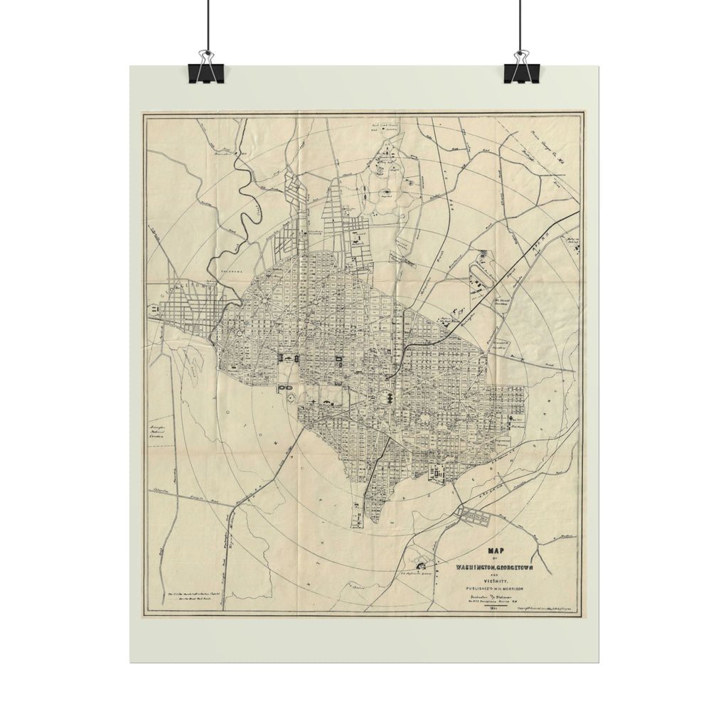 Washington DC (c. 1883) Historic City Map Rolled Poster | Vintage Map Wall Art