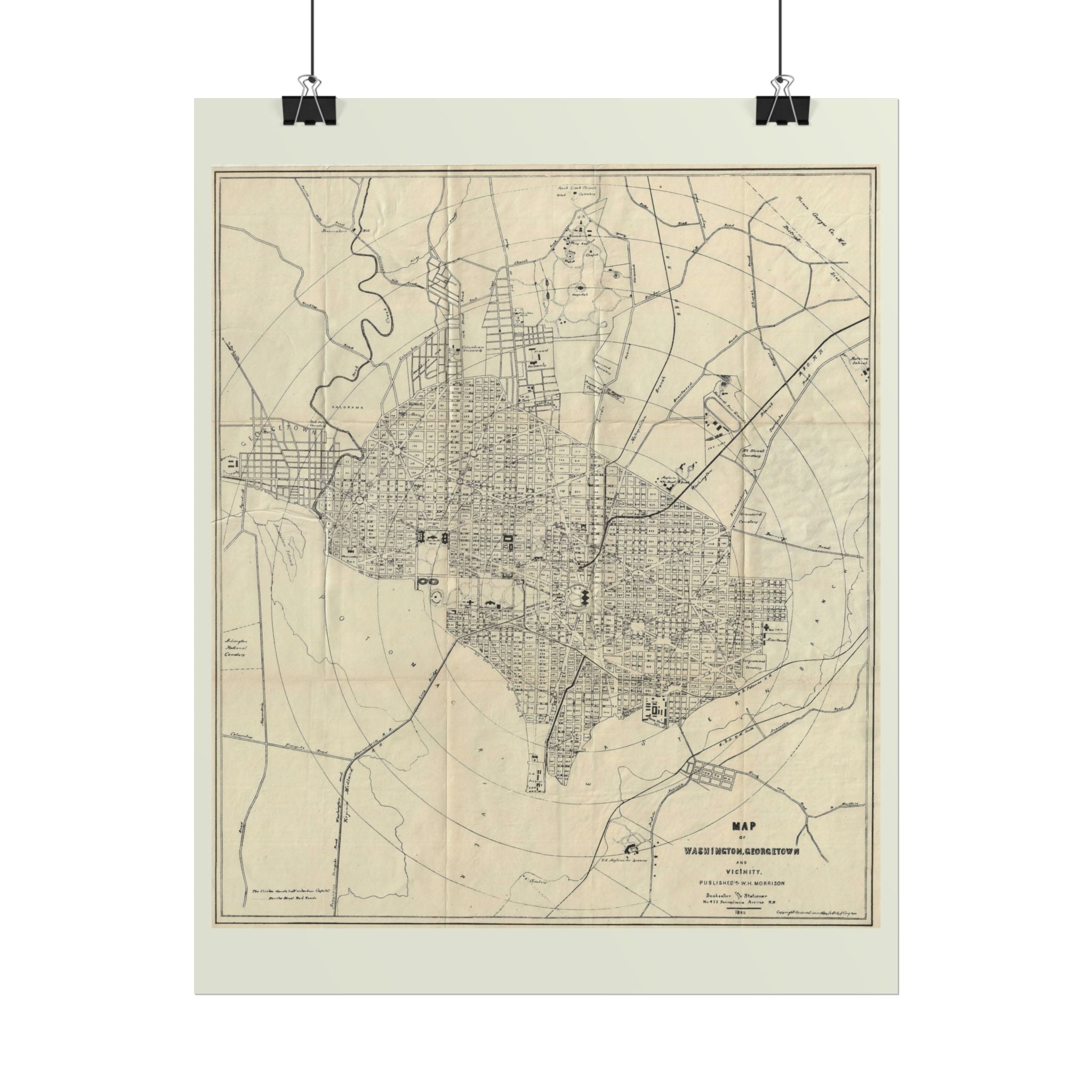 Washington DC (c. 1883) Historic City Map Rolled Poster | Vintage Map Wall Art