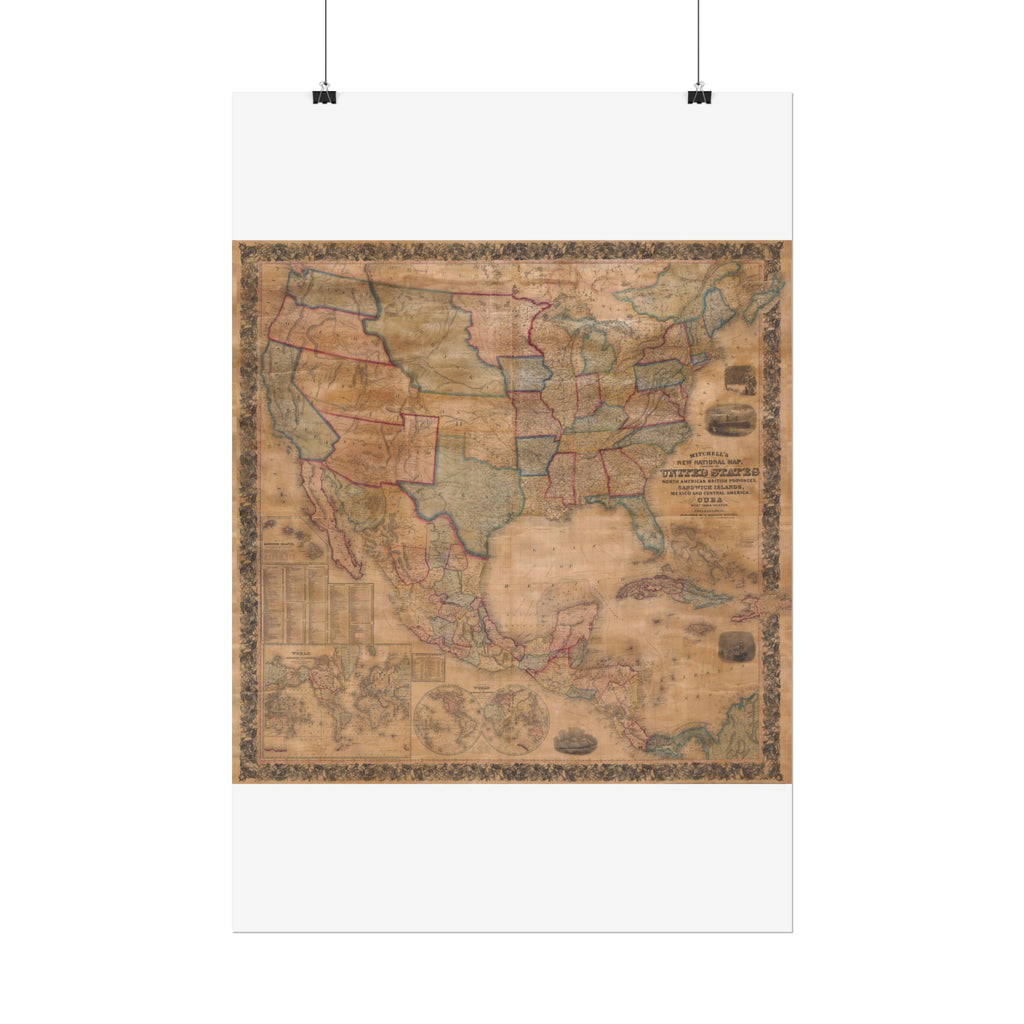 North America Antique Map of (c. 1856) Rolled Poster | Old Map Wall Art