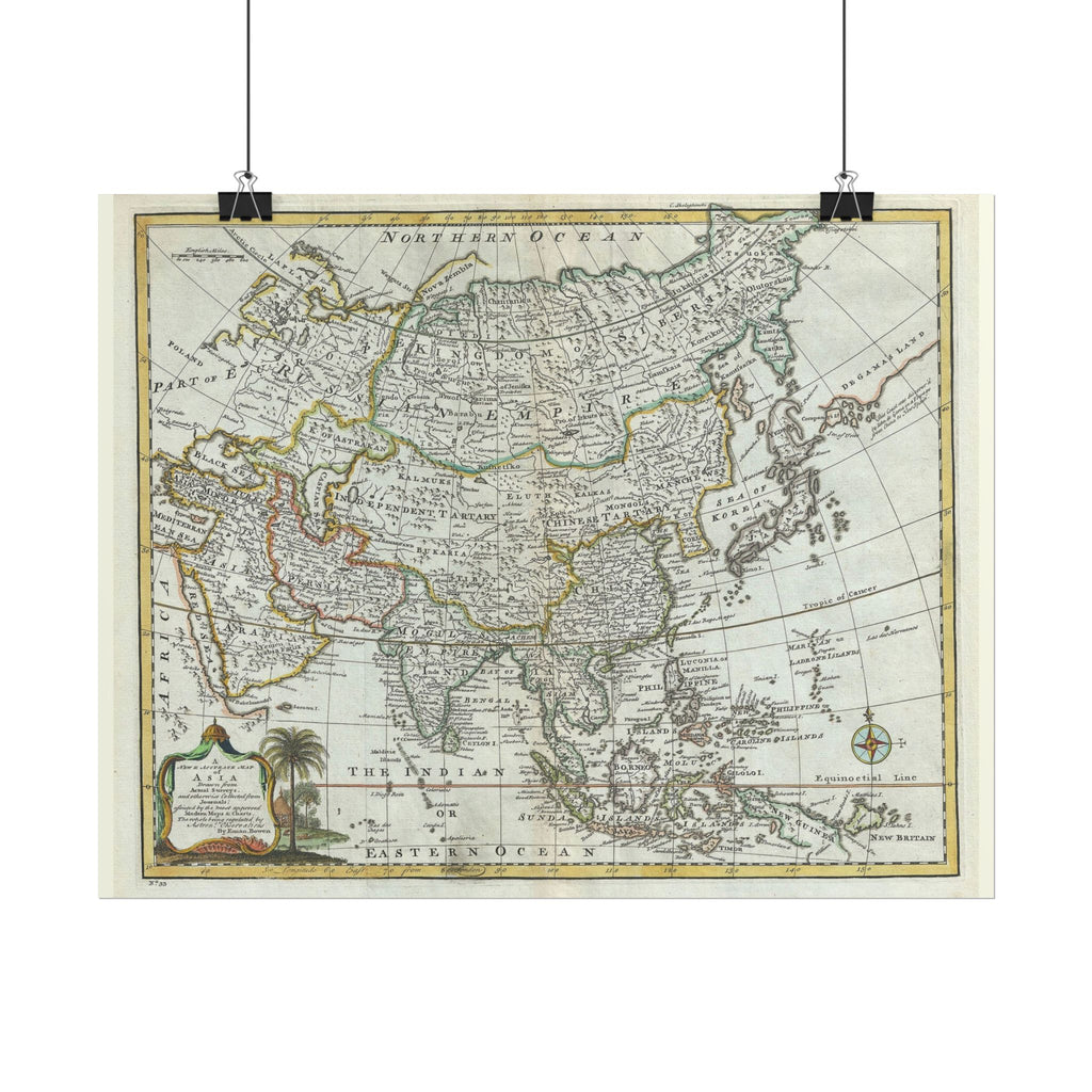 Asia and Chinese Tartary Historic World Map (c. 1747) Rolled Poster | Antique State Map Wall Art