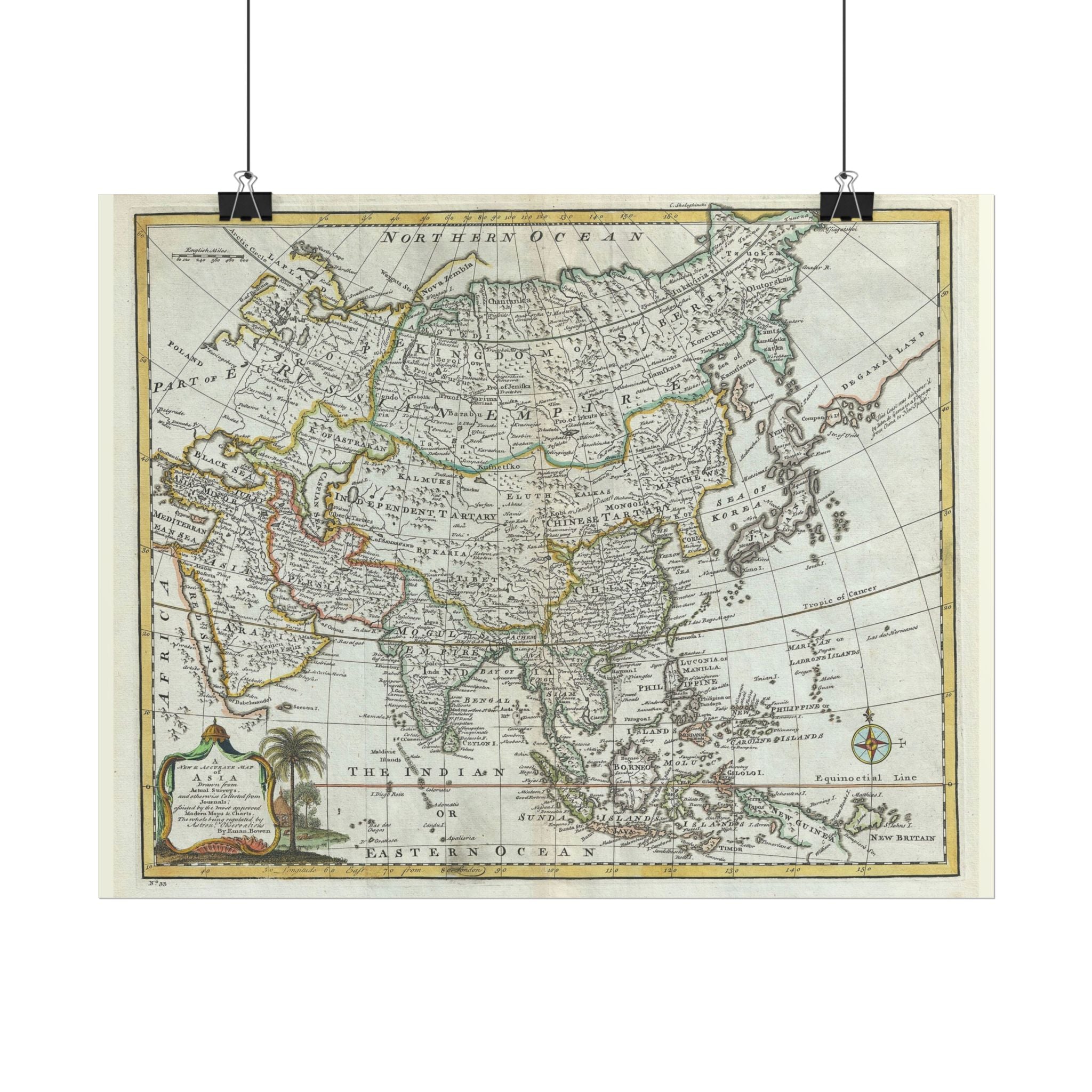 Asia and Chinese Tartary Historic World Map (c. 1747) Rolled Poster | Antique State Map Wall Art