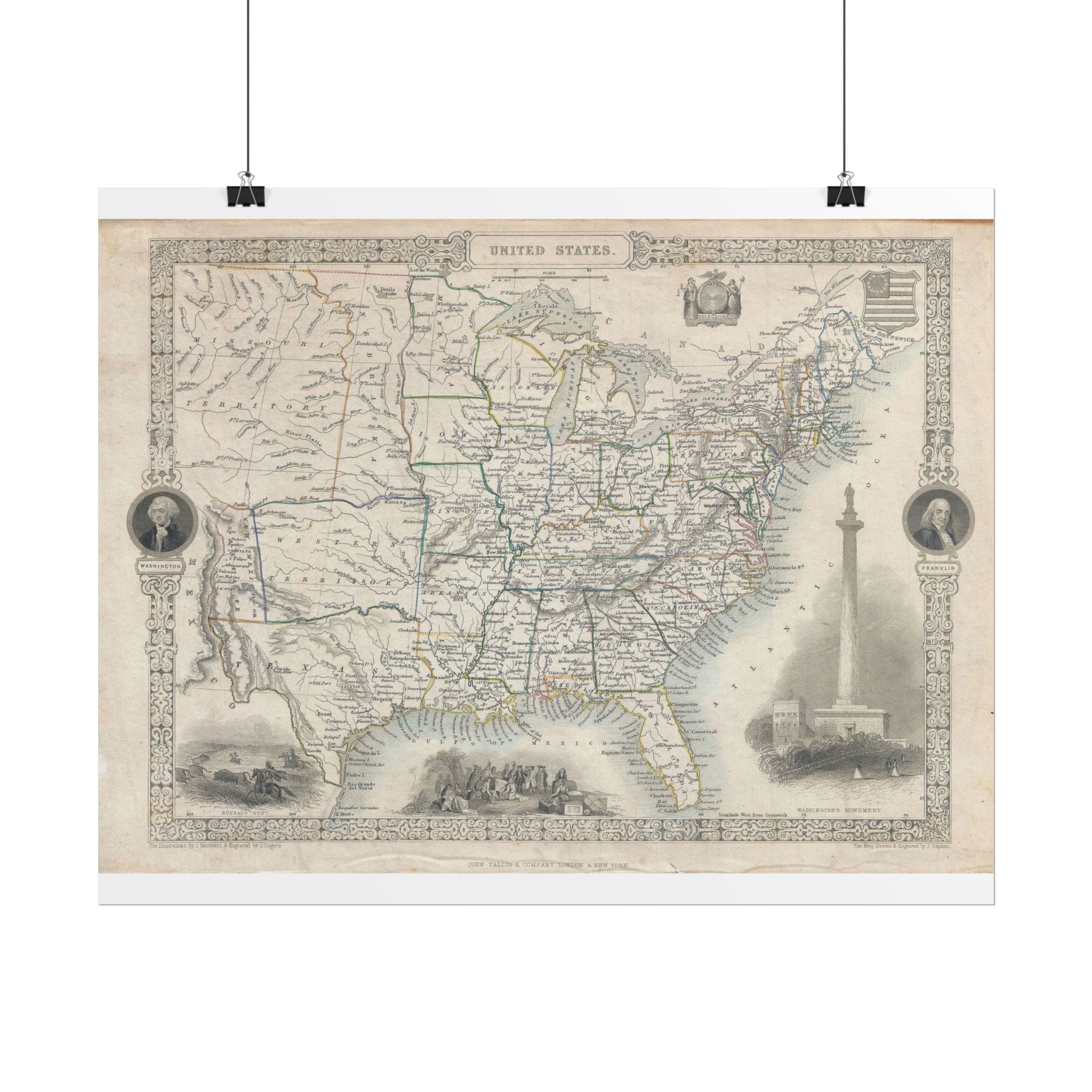United States of America Historic Map (c. 1851) Rolled Poster | Vintage Map Wall Art