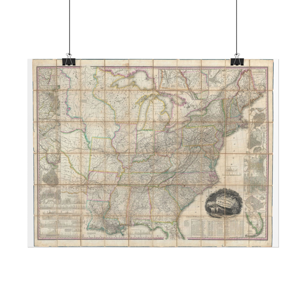 United States of America Historic Map (c. 1829) Rolled Poster | Vintage Map Wall Art