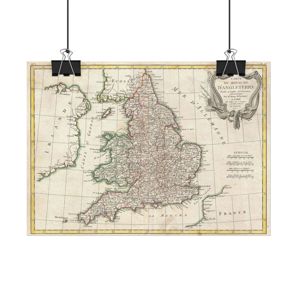 England Historic Map (c. 1772) Rolled Poster | Vintage Map Wall Art