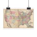 United States of America Historic Railroad Map (c. 1876) Rolled Poster | Vintage Map Wall Art