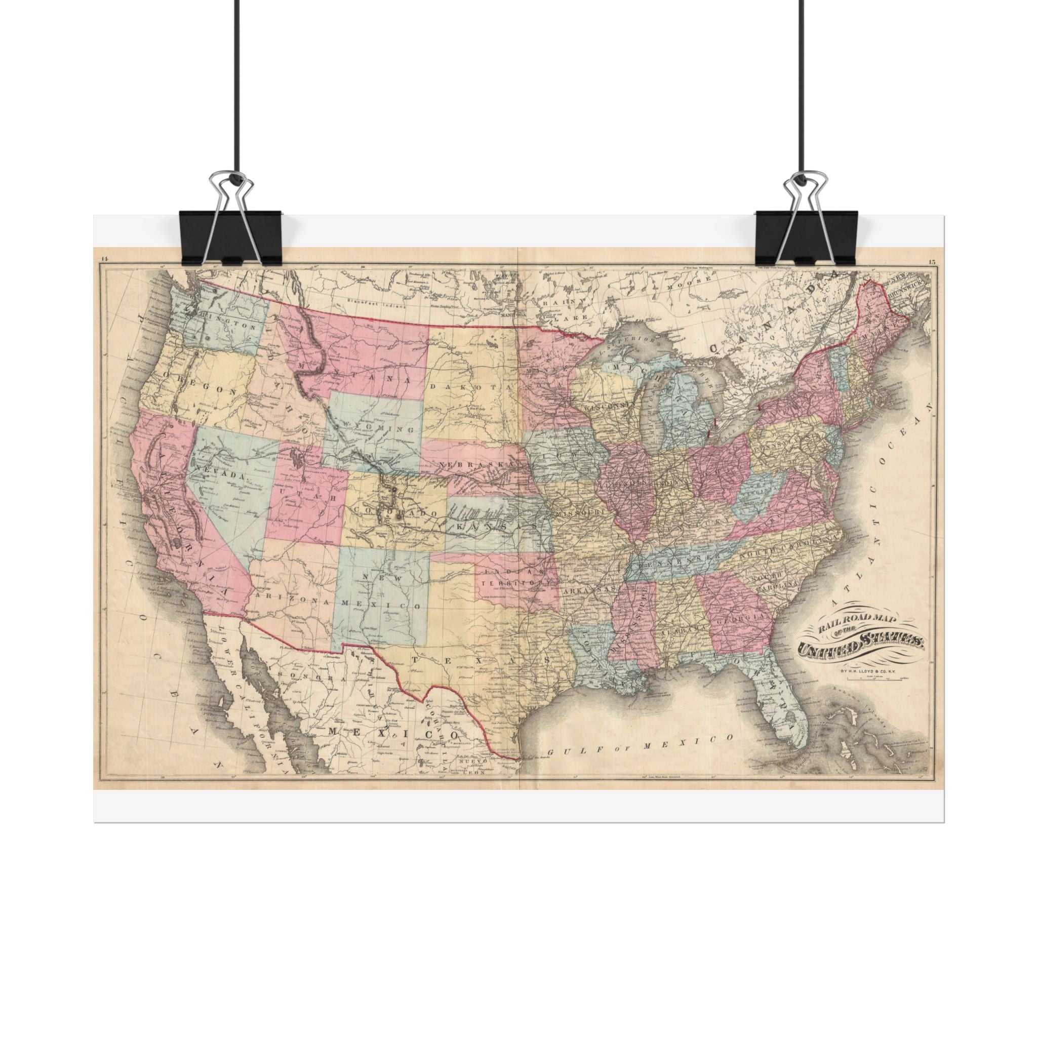 United States of America Historic Railroad Map (c. 1876) Rolled Poster | Vintage Map Wall Art