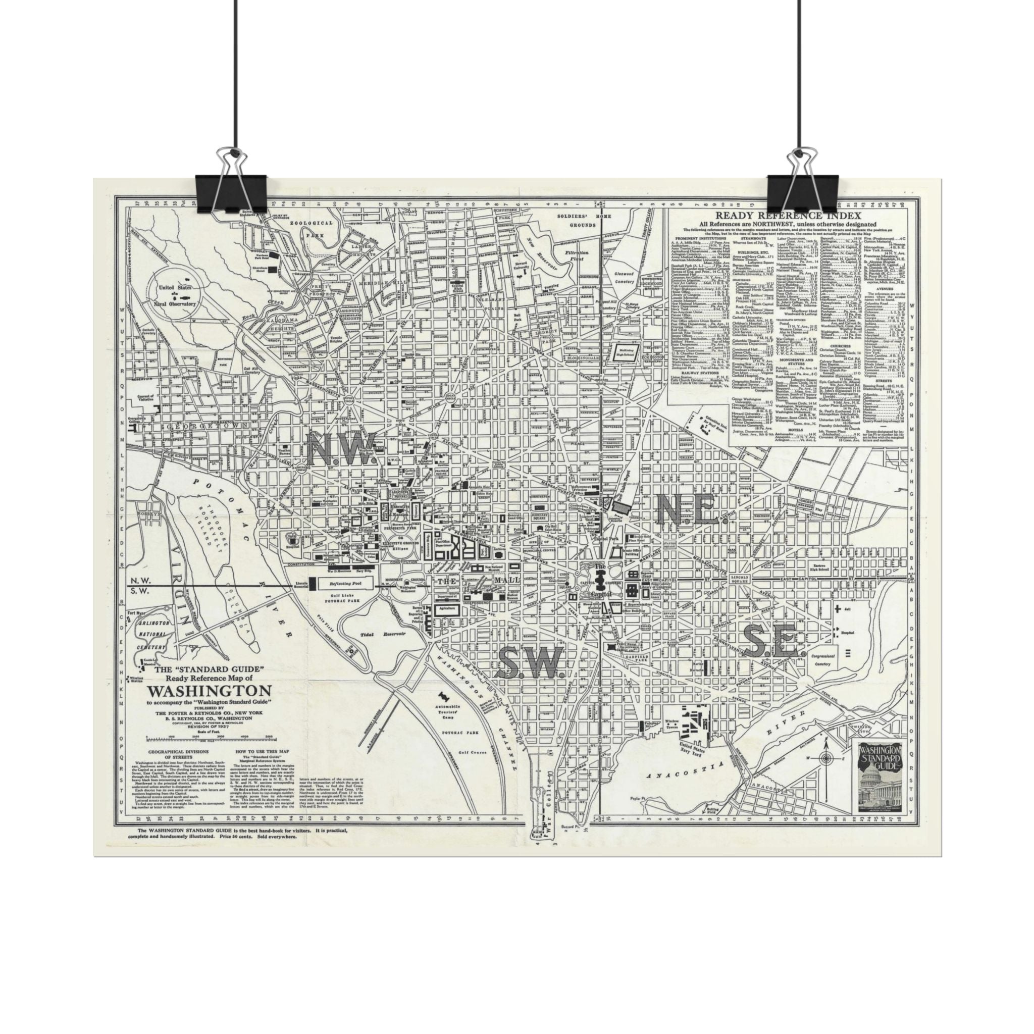 Washington DC (c. 1937) Historic City Map Rolled Poster | Vintage Map Wall Art