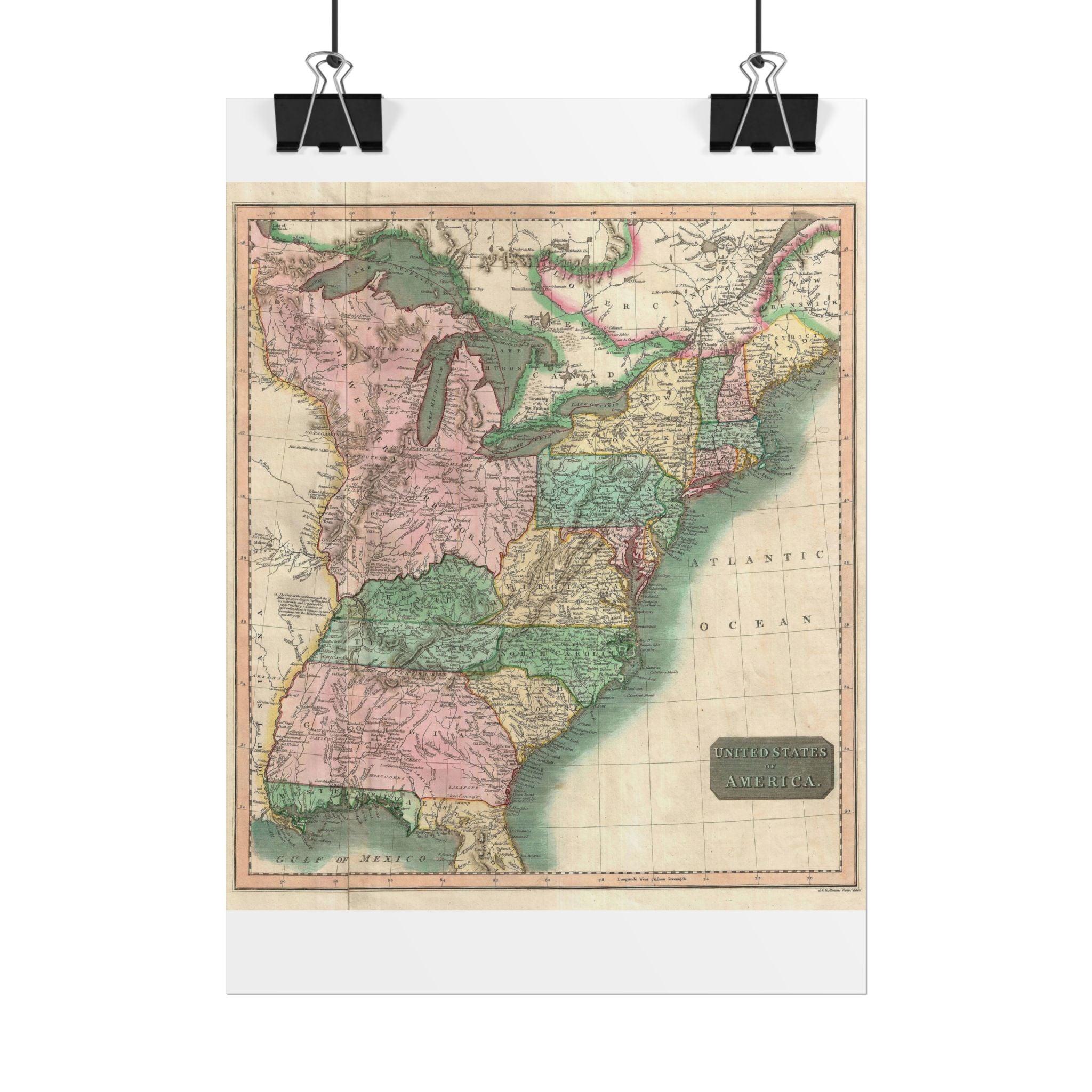 United States of America Historic Map (c. 1814) Rolled Poster | Vintage Map Wall Art