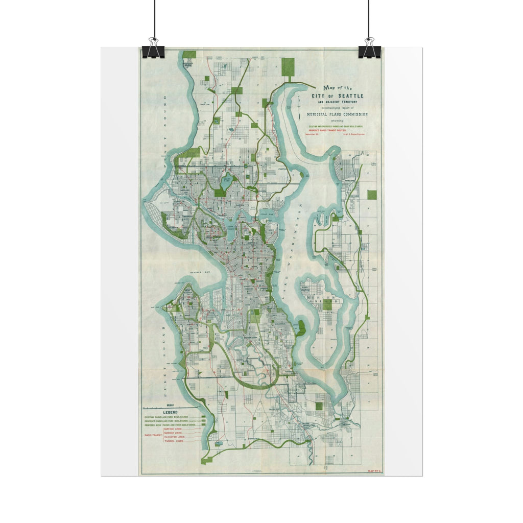 Seattle, Washington (c. 1911) Historic City Map Rolled Poster | Vintage Map Wall Art
