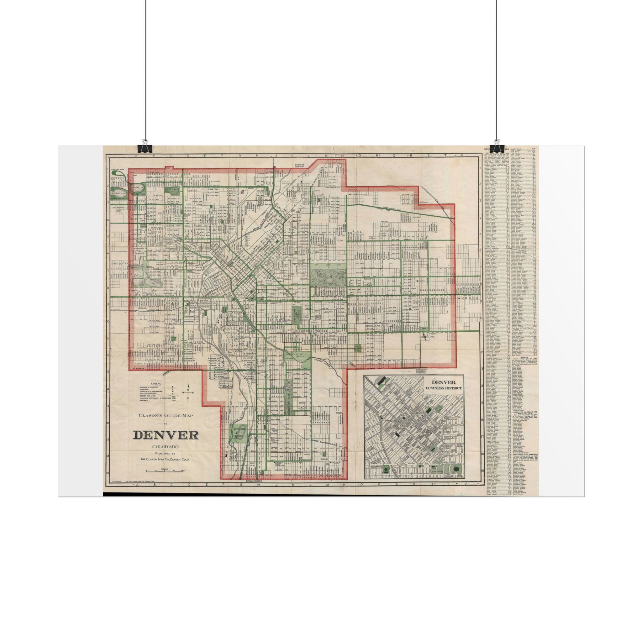 Denver, Colorado Historic Map (c. 1919) Rolled Poster | Antique City Map Wall Art