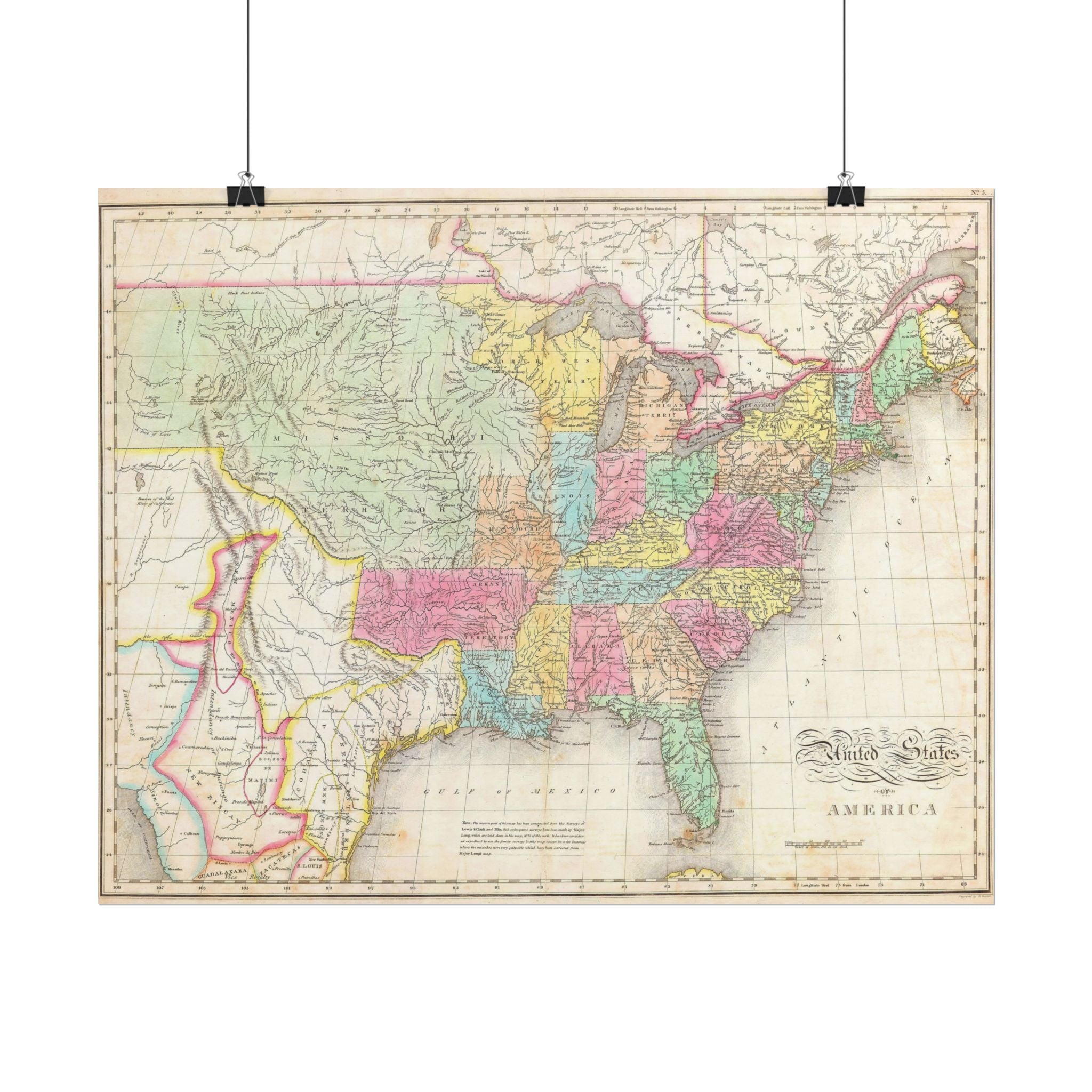 United States of America Historic Map (c. 1823) Rolled Poster | Vintage Map Wall Art