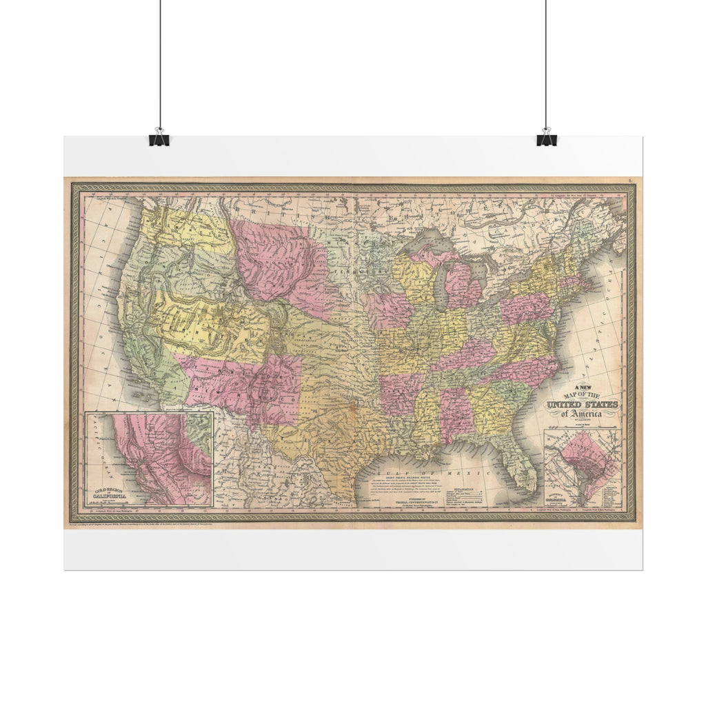 United States of America Historic Map (c. 1854) Rolled Poster | Vintage Map Wall Art
