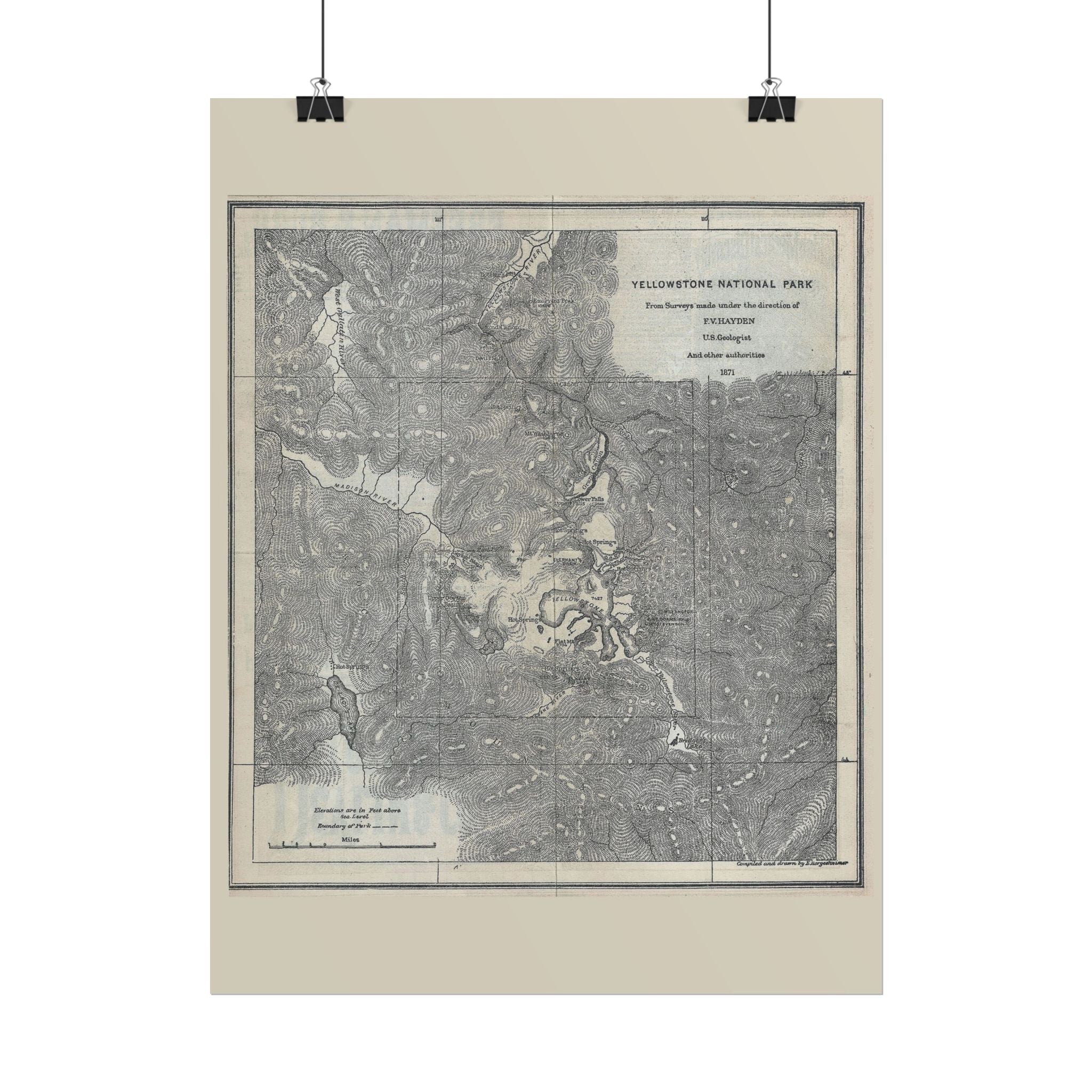 Yellowstone Geologic Survey (c. 1871) Historic Map Rolled Poster | Antique Map Wall Art