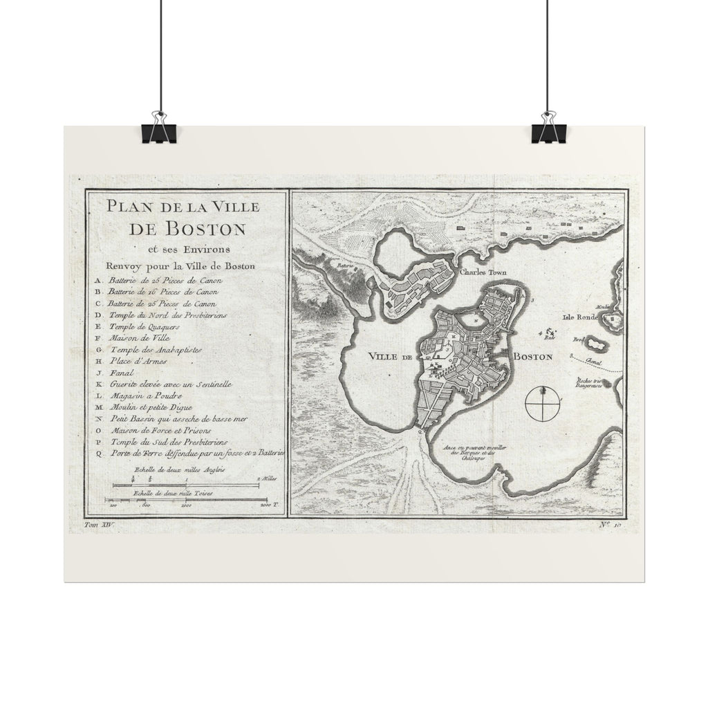 Boston, Massachusetts (c. 1756) Historic City Map Rolled Poster | Vintage Map Wall Art