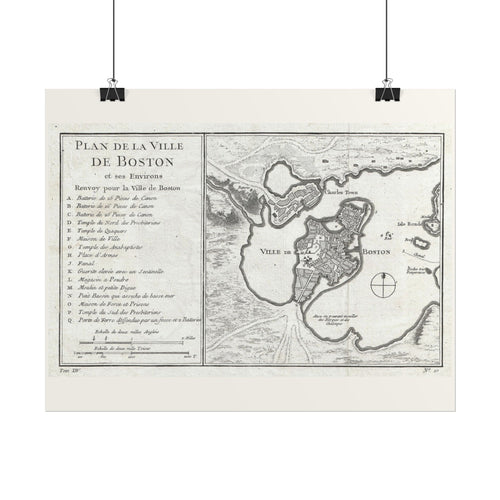 Boston, Massachusetts (c. 1756) Historic City Map Rolled Poster | Vintage Map Wall Art