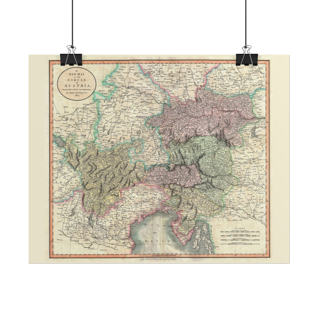 Austria Historic Map (c. 1801) Rolled Poster | Vintage Map Wall Art
