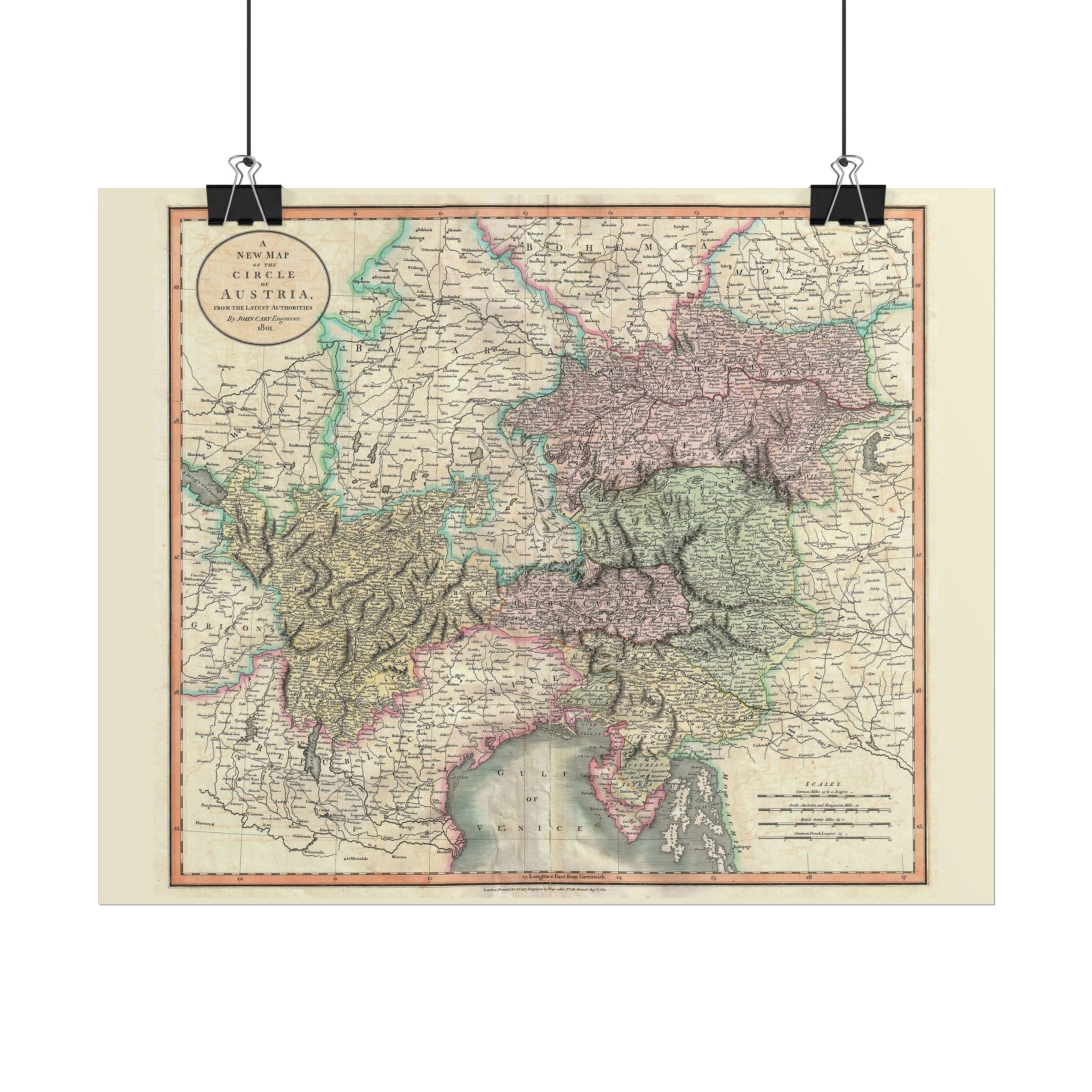 Austria Historic Map (c. 1801) Rolled Poster | Vintage Map Wall Art