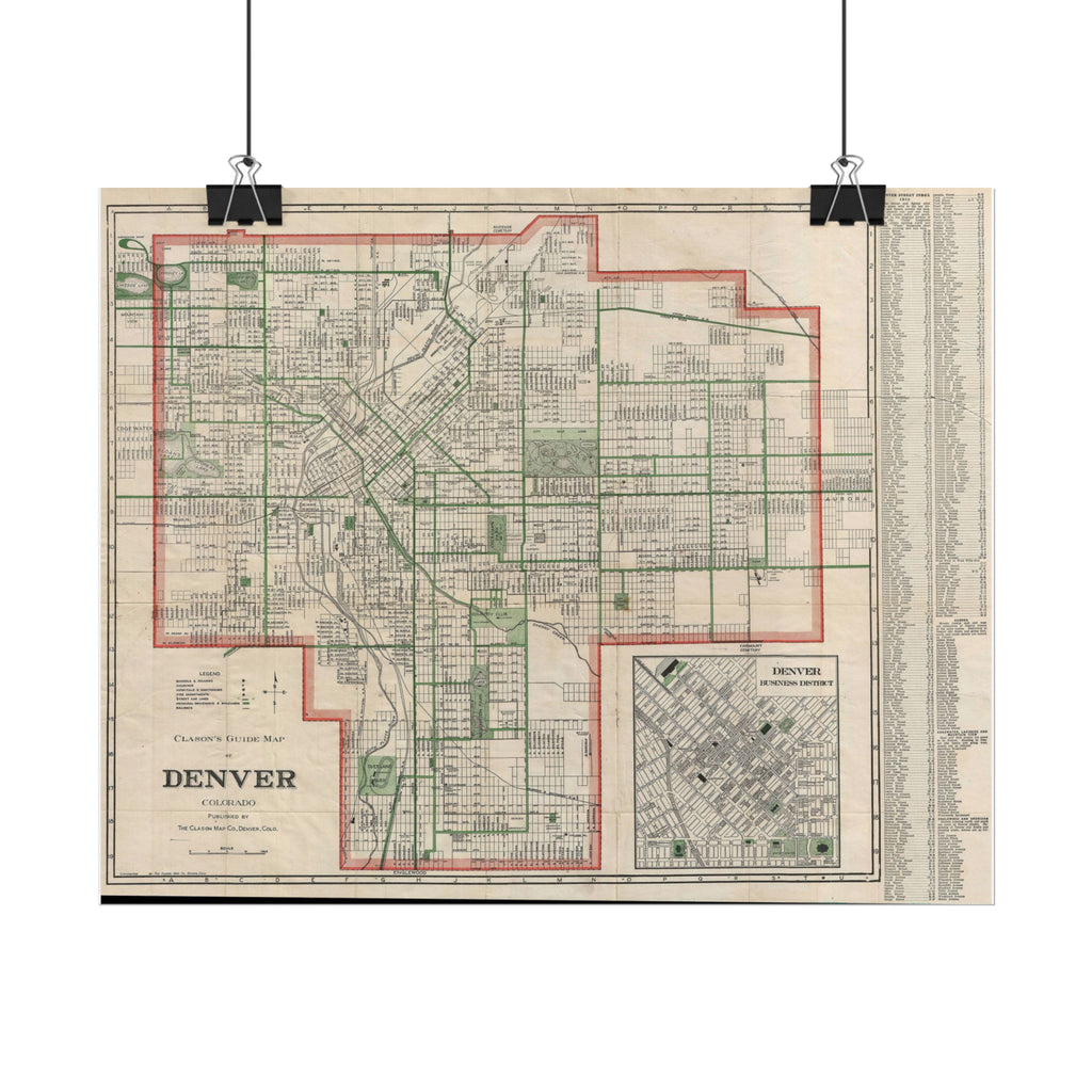 Denver, Colorado Historic Map (c. 1919) Rolled Poster | Antique City Map Wall Art