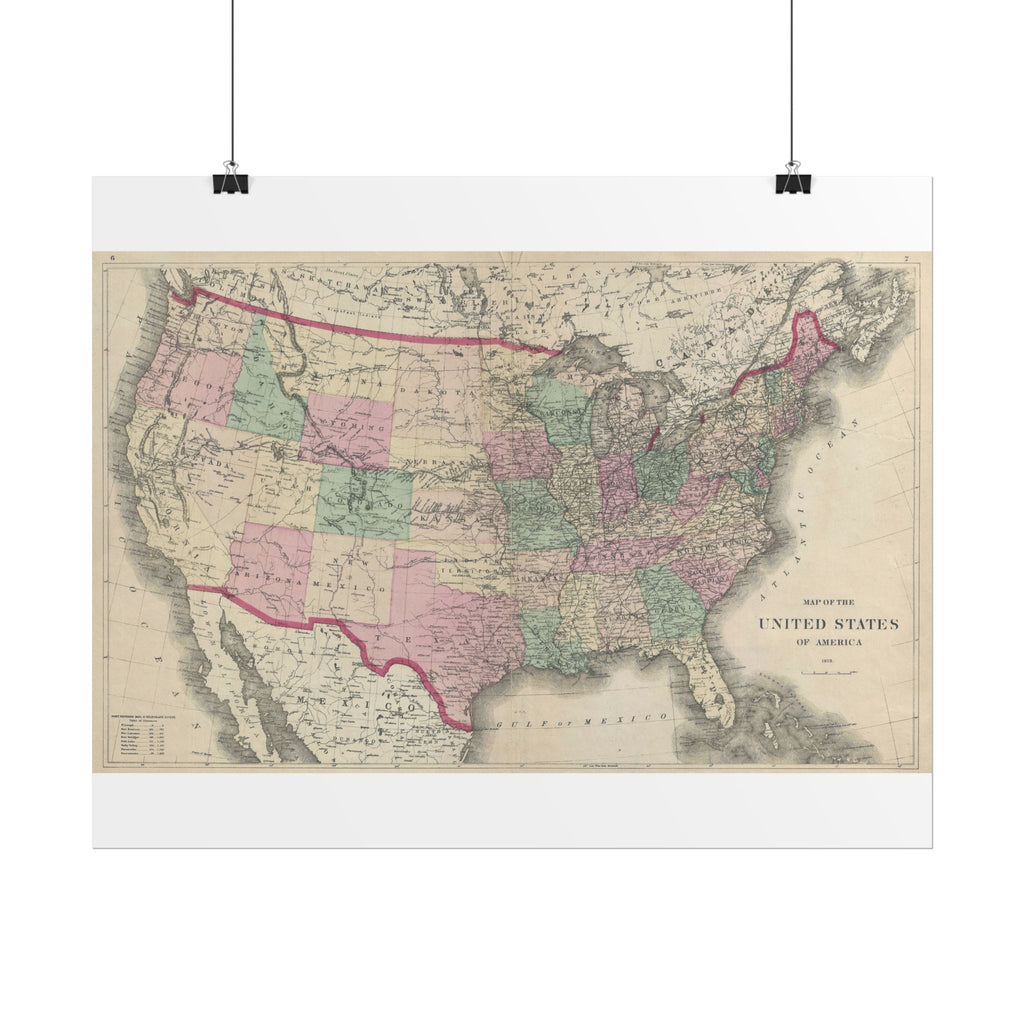 United States of America Historic Map (c. 1873) Rolled Poster | Vintage Map Wall Art