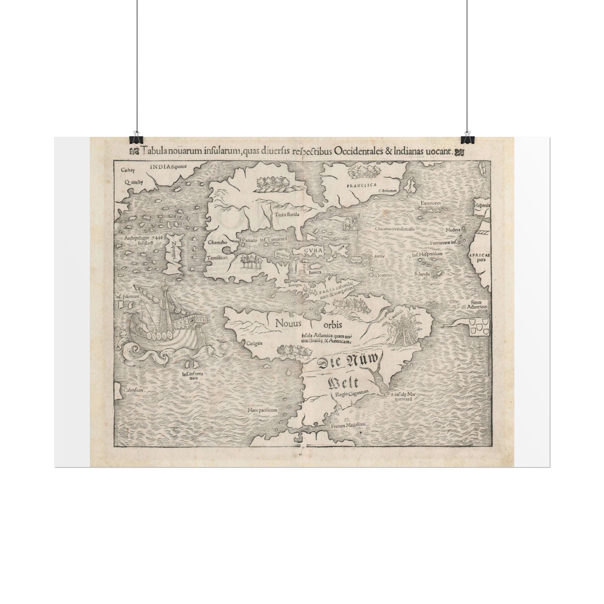Americas Vintage Map (c. 1552) Rolled Poster | Antique Map Wall Art