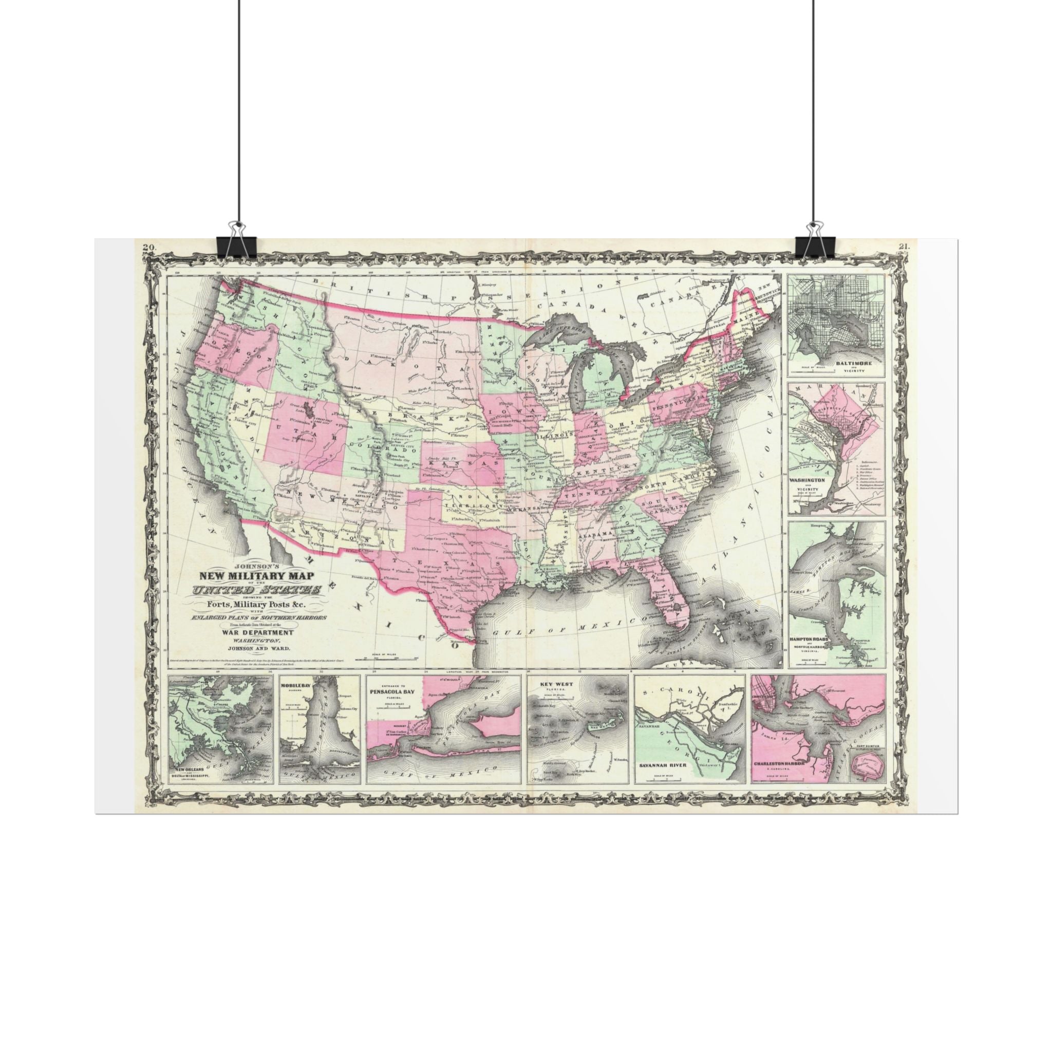 United States of America Historic Military Map (c. 1863) Rolled Poster | Vintage Map Wall Art
