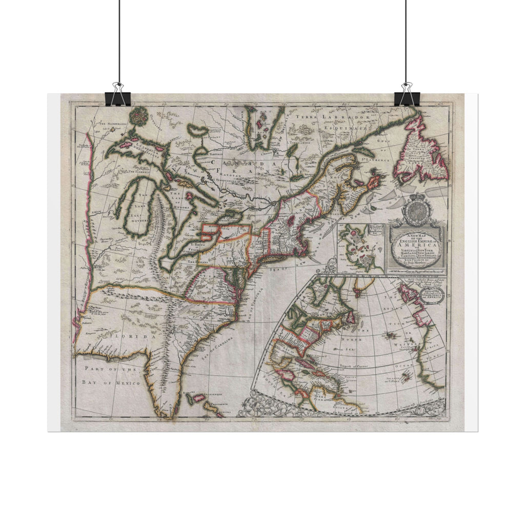 English Empire in America Historic Map (c. 1695) Rolled Poster | Vintage Map Wall Art
