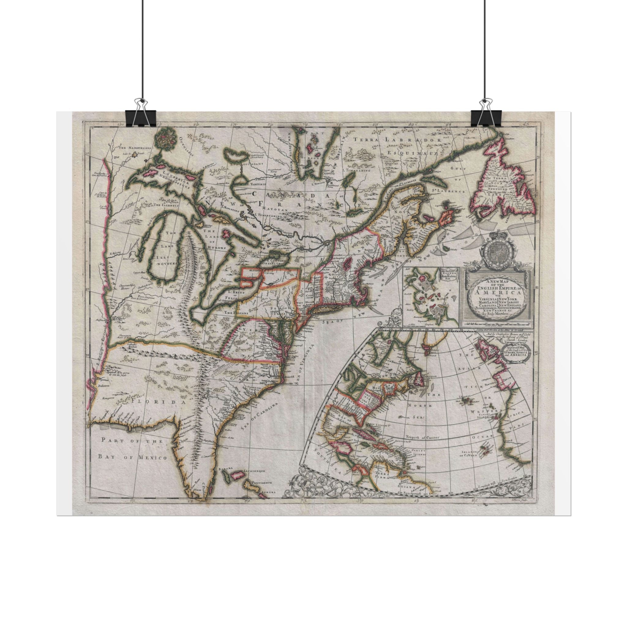 English Empire in America Historic Map (c. 1695) Rolled Poster | Vintage Map Wall Art