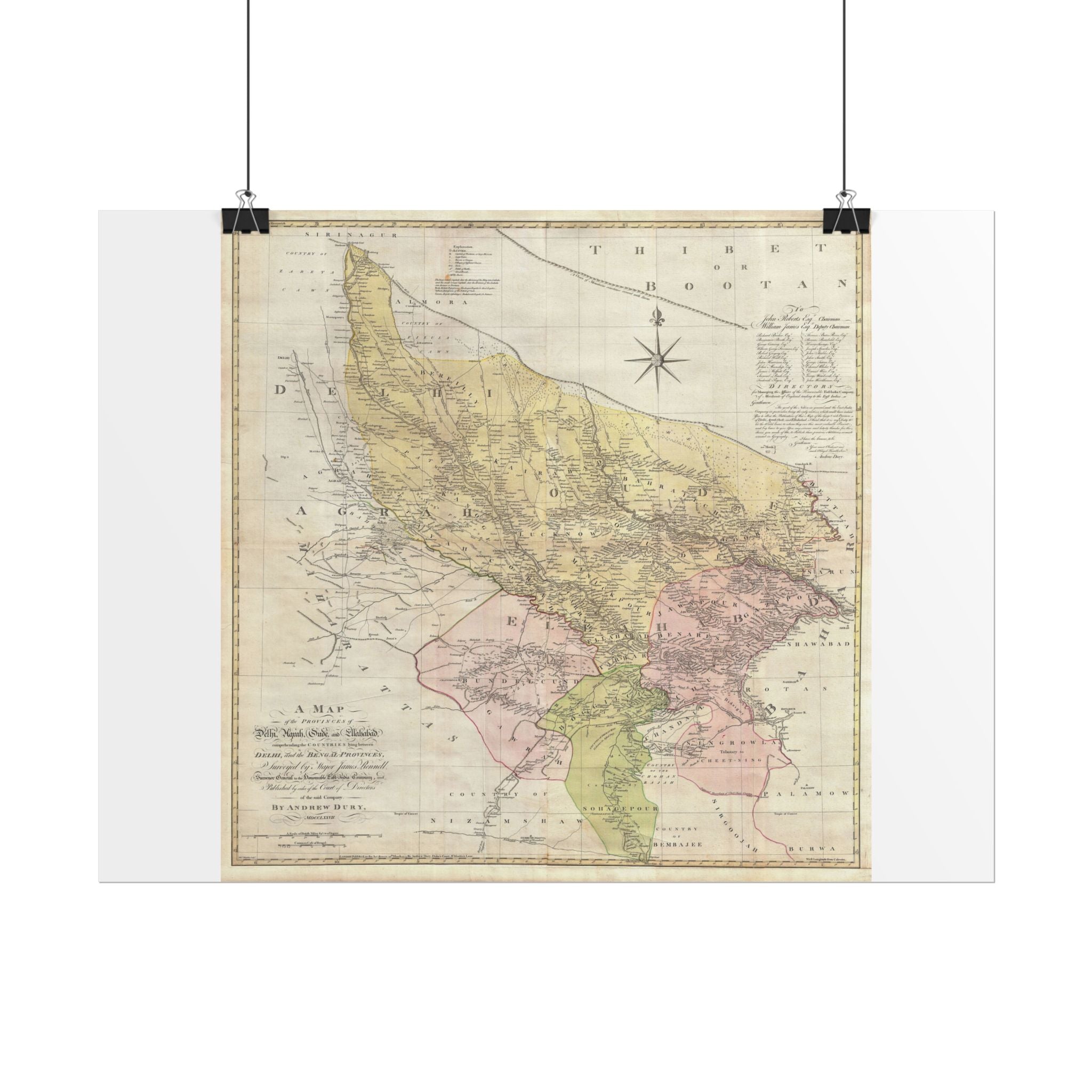 Delhi, India Historic City Map (c. 1777) Rolled Poster | Vintage Map Wall Art