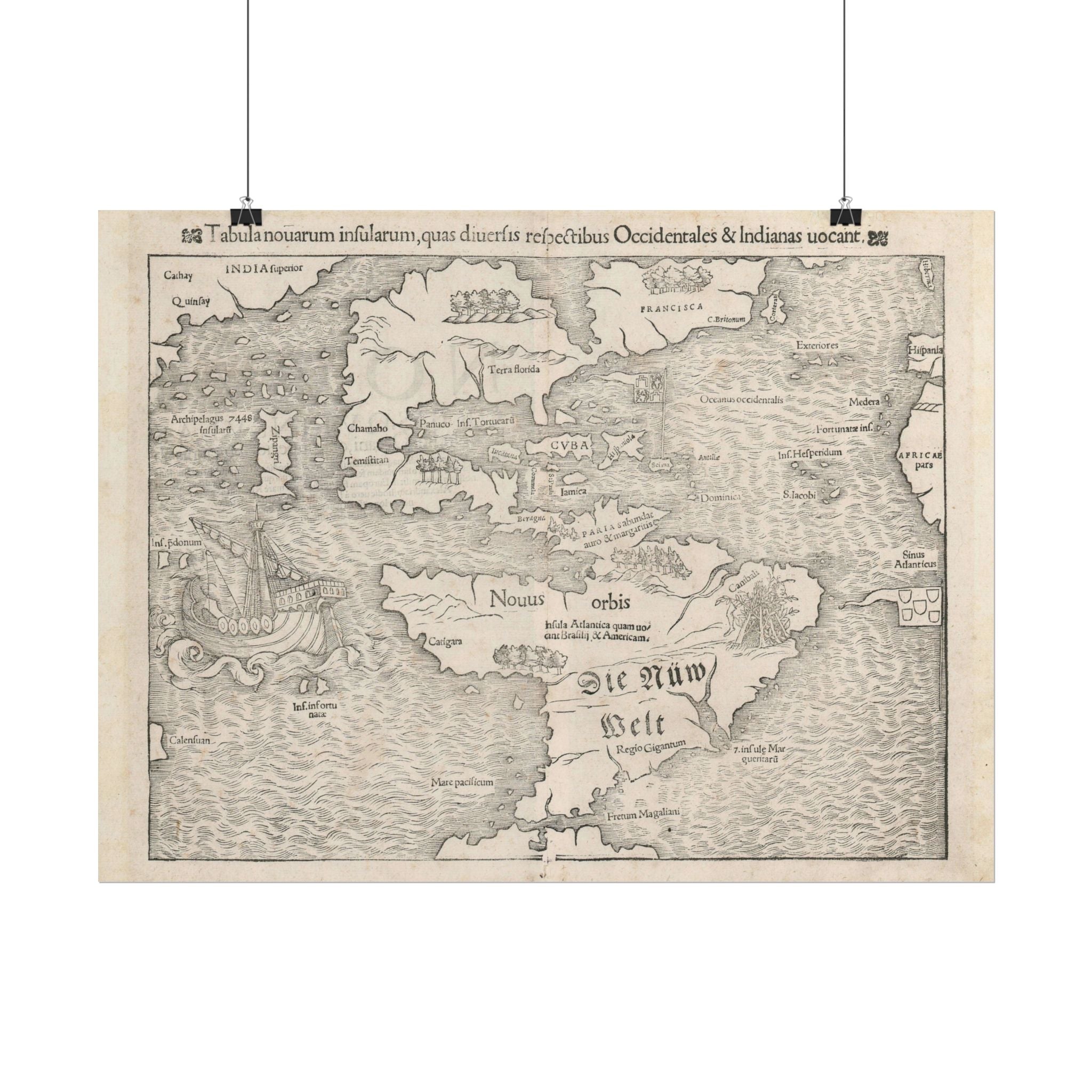 Americas Vintage Map (c. 1552) Rolled Poster | Antique Map Wall Art