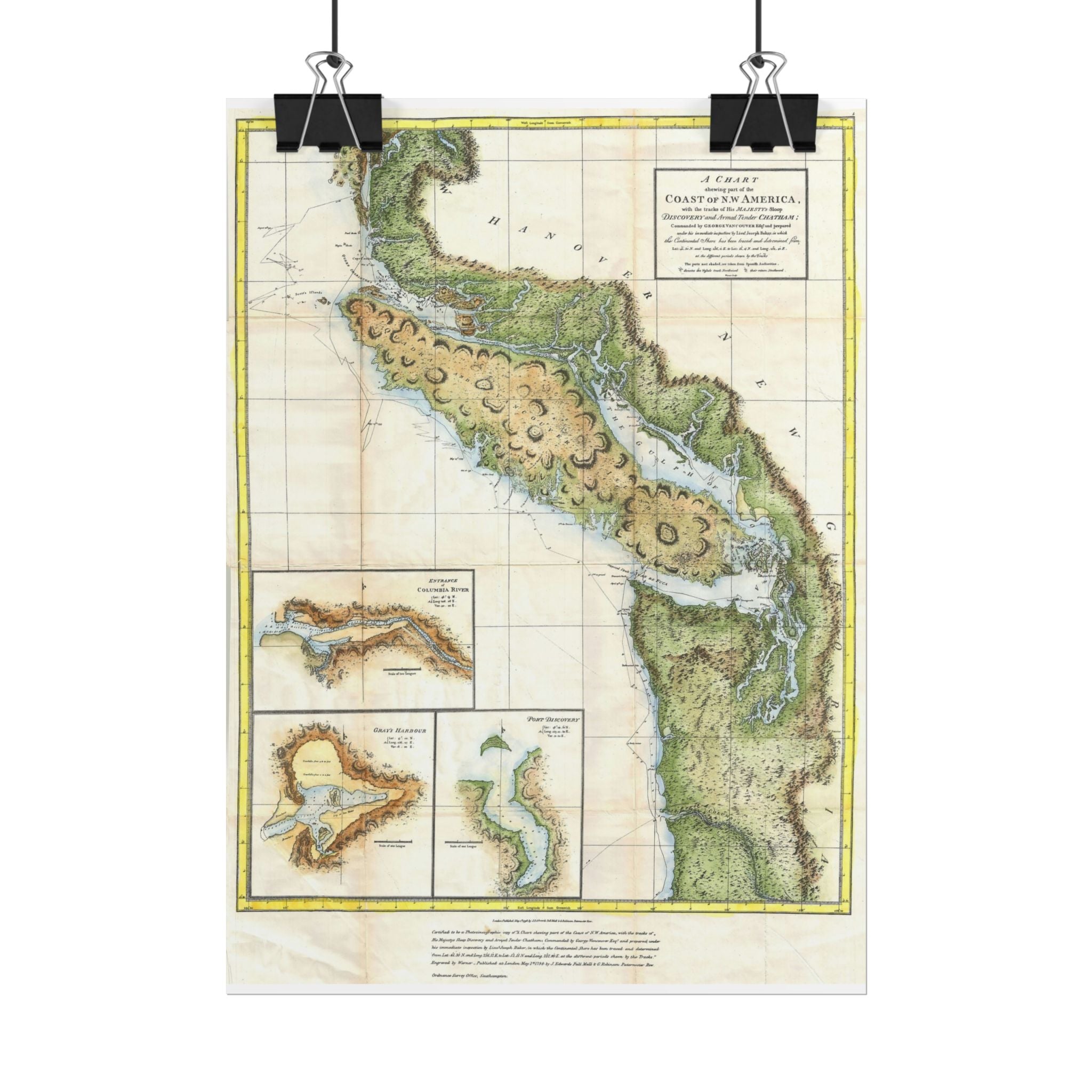 Vancouver, Canada Historic Map (c. 1798) Rolled Poster | Antique City Map Wall Art
