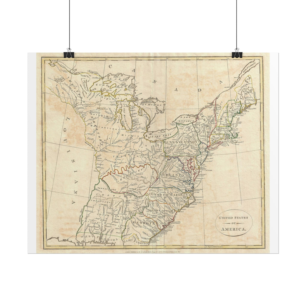 United States of America Historic Map (c. 1799) Rolled Poster | Vintage Map Wall Art