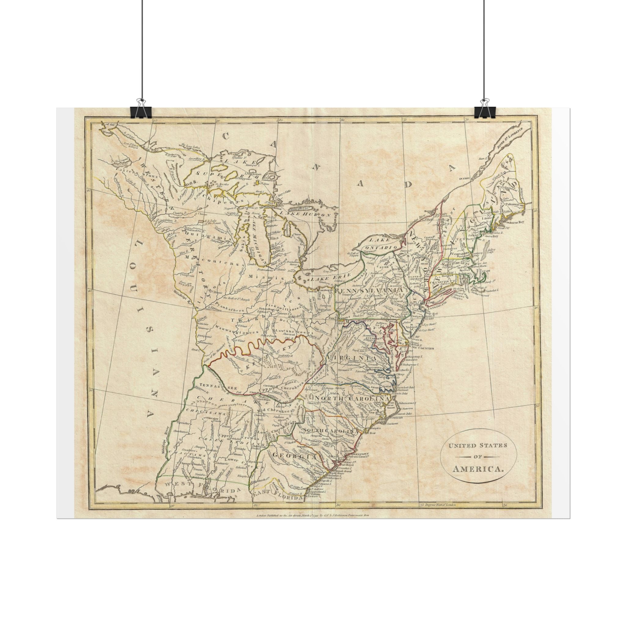 United States of America Historic Map (c. 1799) Rolled Poster | Vintage Map Wall Art