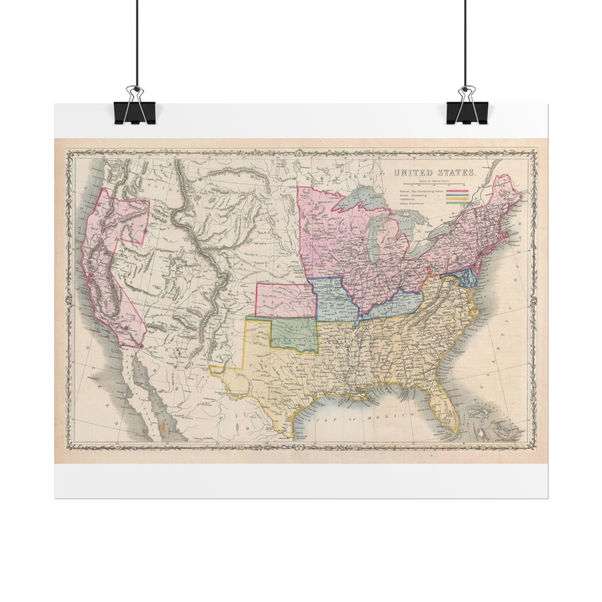 United States of America Historic Map (c. 1862) Rolled Poster | Vintage Map Wall Art