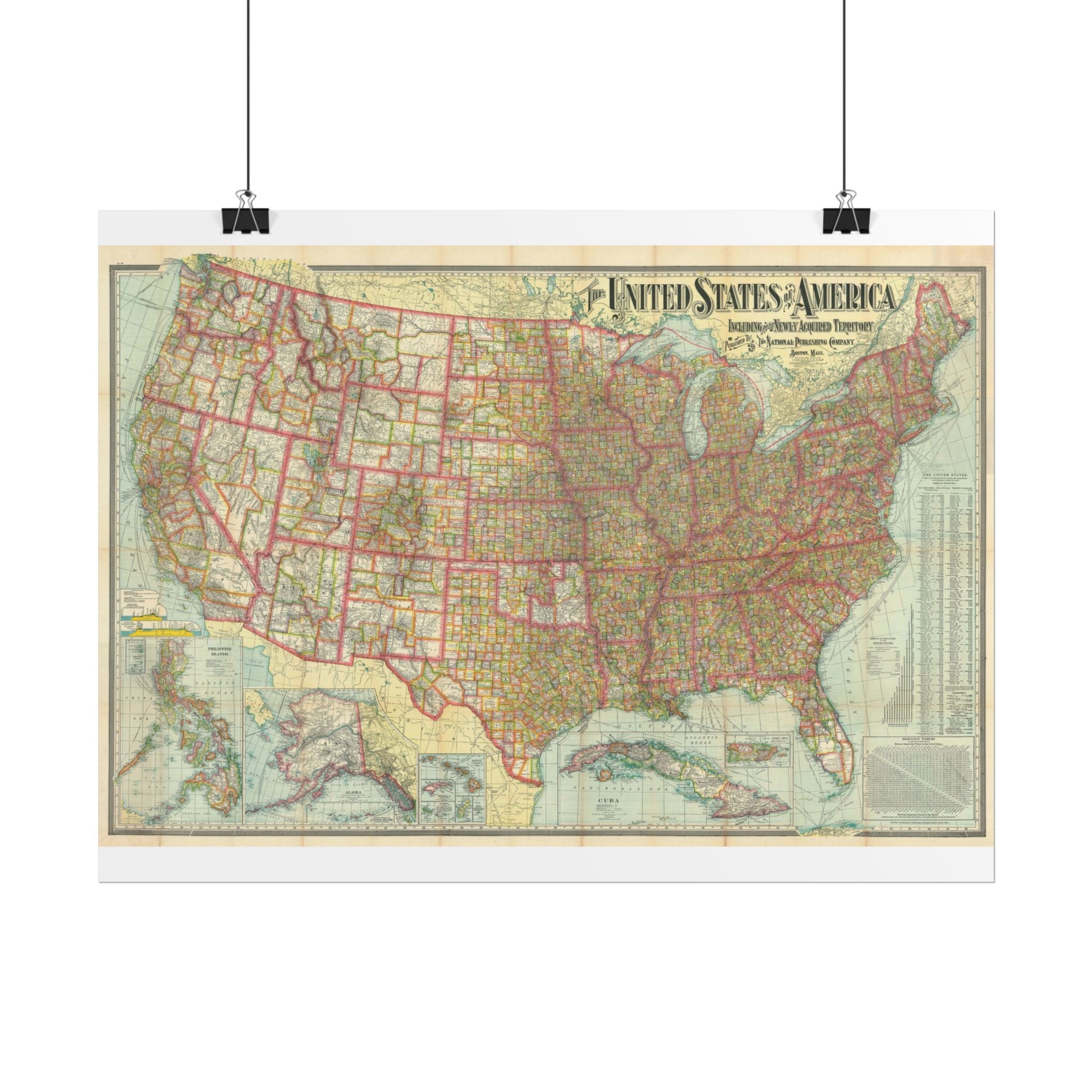 United States of America Historic Map (c. 1902) Rolled Poster | Vintage Map Wall Art