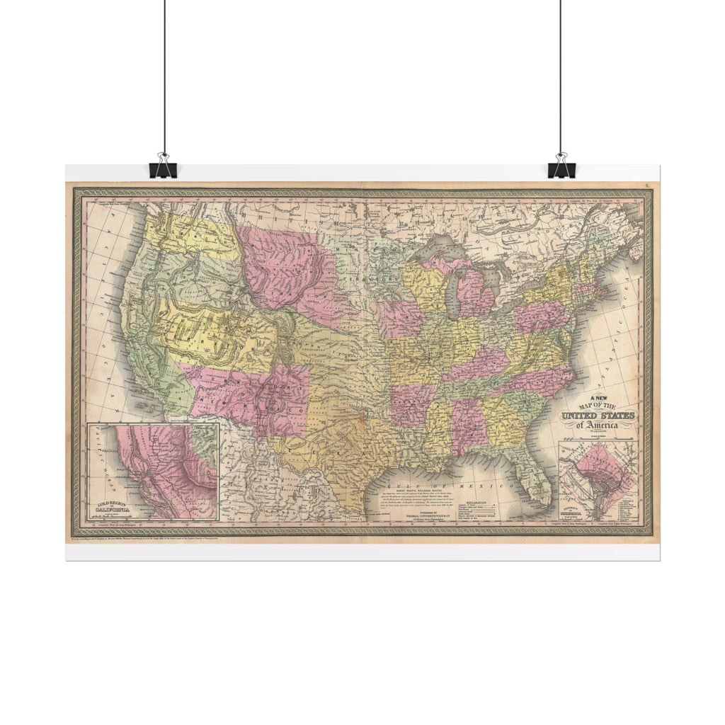 United States of America Historic Map (c. 1854) Rolled Poster | Vintage Map Wall Art