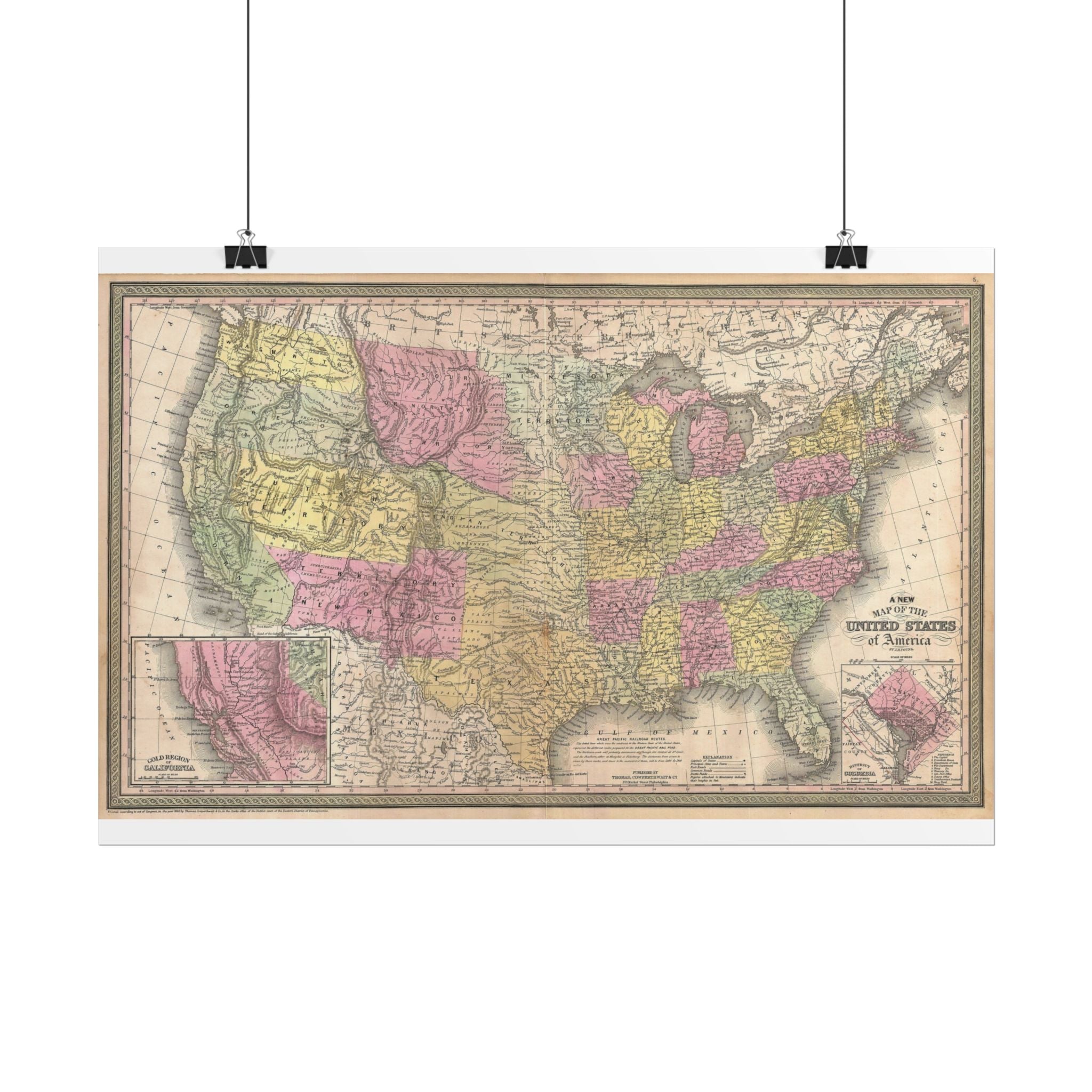 United States of America Historic Map (c. 1854) Rolled Poster | Vintage Map Wall Art