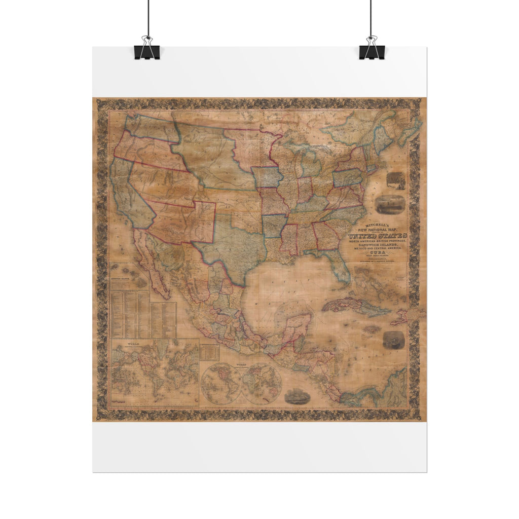 North America Antique Map of (c. 1856) Rolled Poster | Old Map Wall Art
