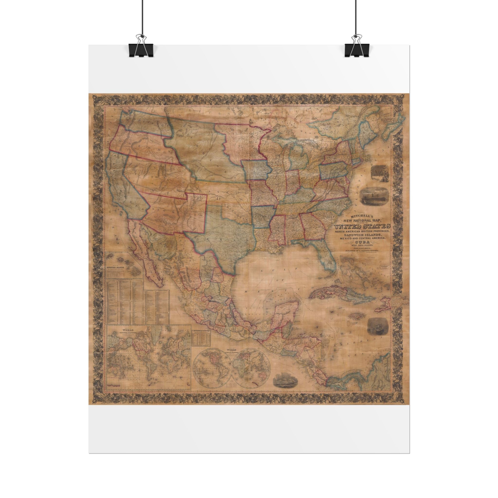 North America Antique Map of (c. 1856) Rolled Poster | Old Map Wall Art