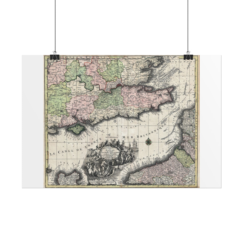 English Channel Historic Map (c. 1730) Rolled Poster | Vintage Map Wall Art