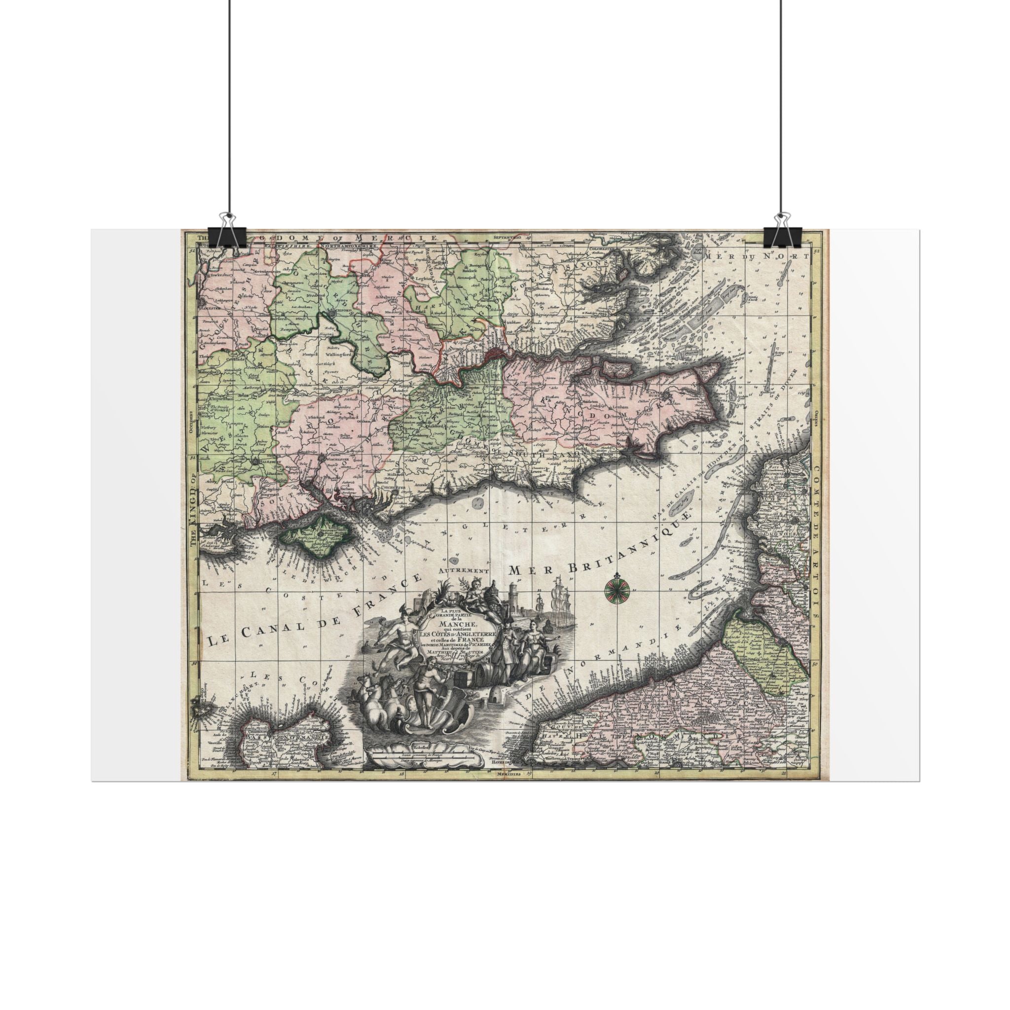 English Channel Historic Map (c. 1730) Rolled Poster | Vintage Map Wall Art