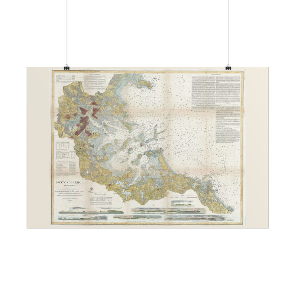 Boston Harbor (c. 1867) Historic City Map Rolled Poster | Antique Map Wall Art