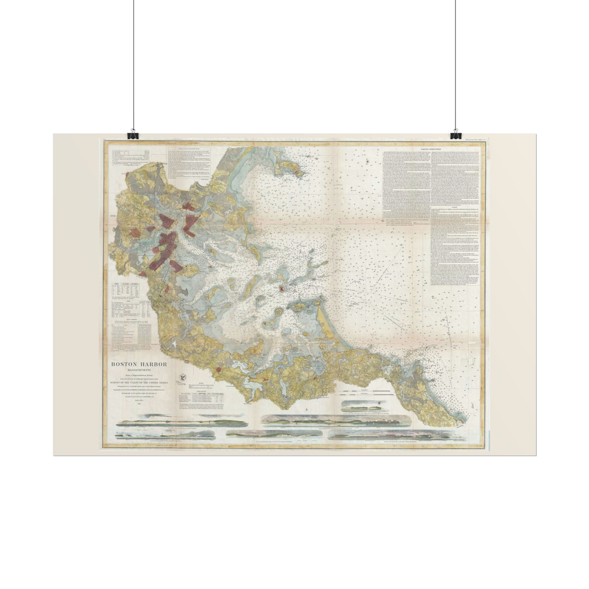 Boston Harbor (c. 1867) Historic City Map Rolled Poster | Antique Map Wall Art