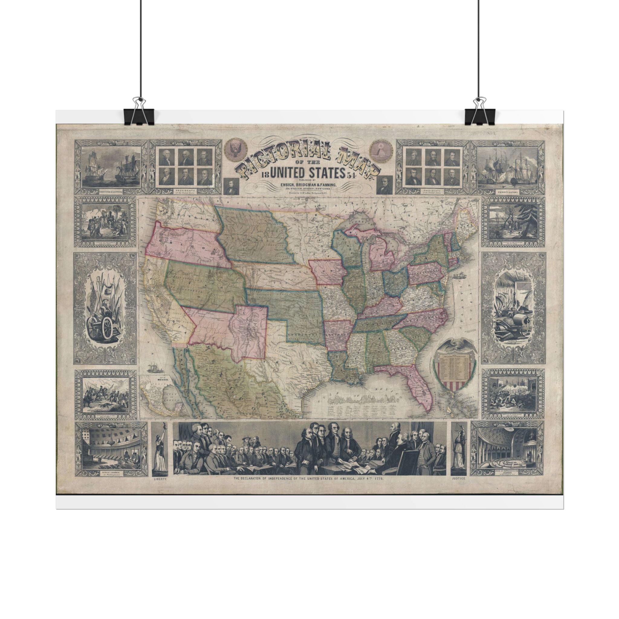 United States of America Historic Map (c. 1854) Rolled Poster | Vintage Map Wall Art