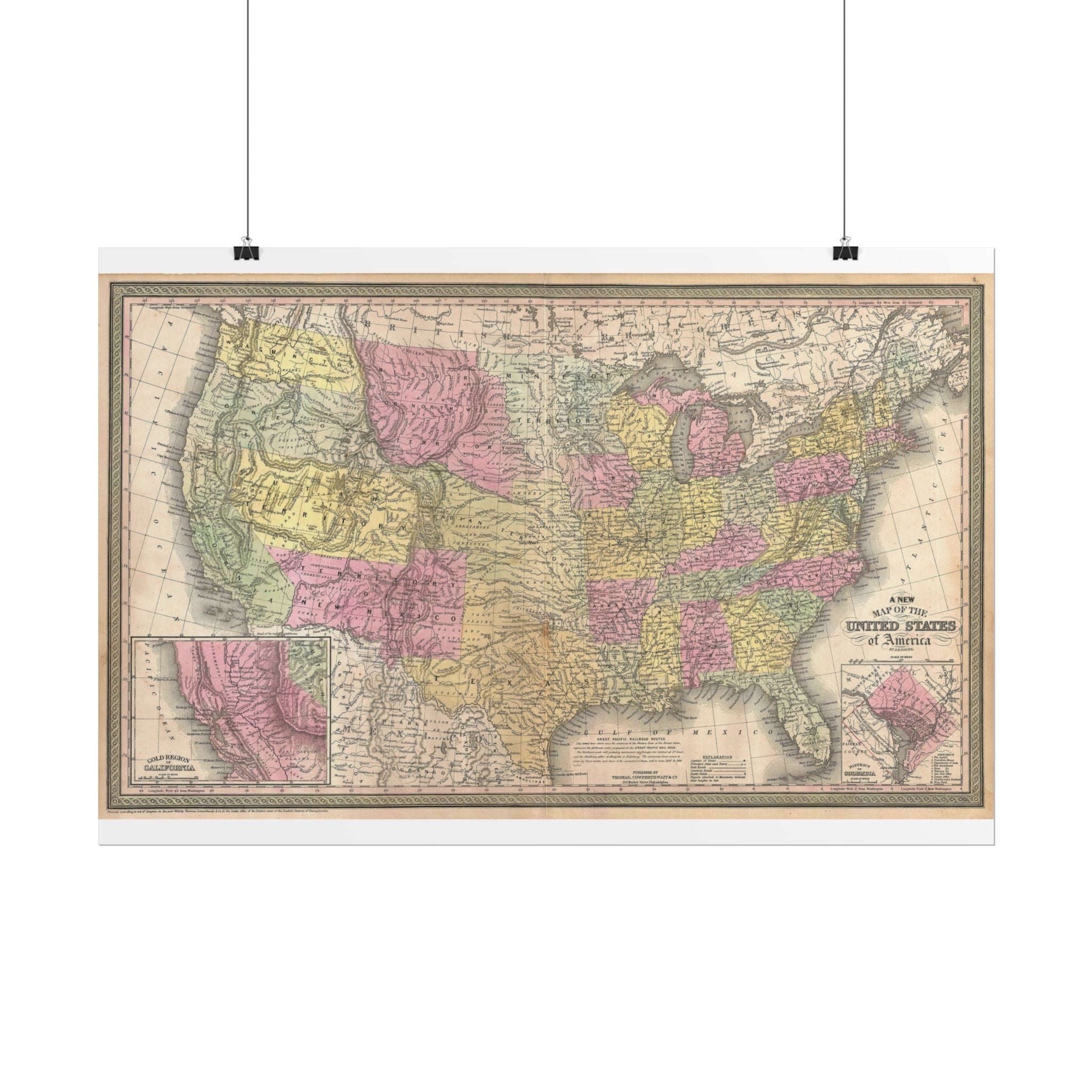 United States of America Historic Map (c. 1854) Rolled Poster | Vintage Map Wall Art
